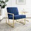Navy Velvet Geometric Accent Chair with Gold Metal Frame