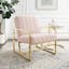 Elegant Geometric Pink Velvet Accent Chair with Gold Metal Frame