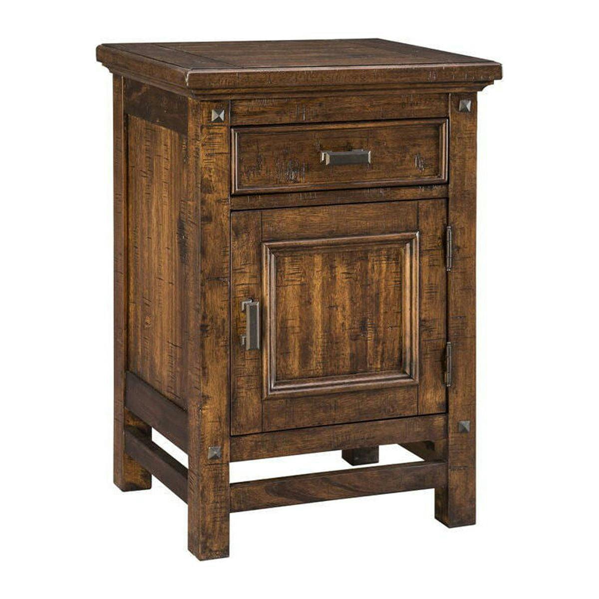 Vintage Acacia Rustic Nightstand with Drawer and Cabinet