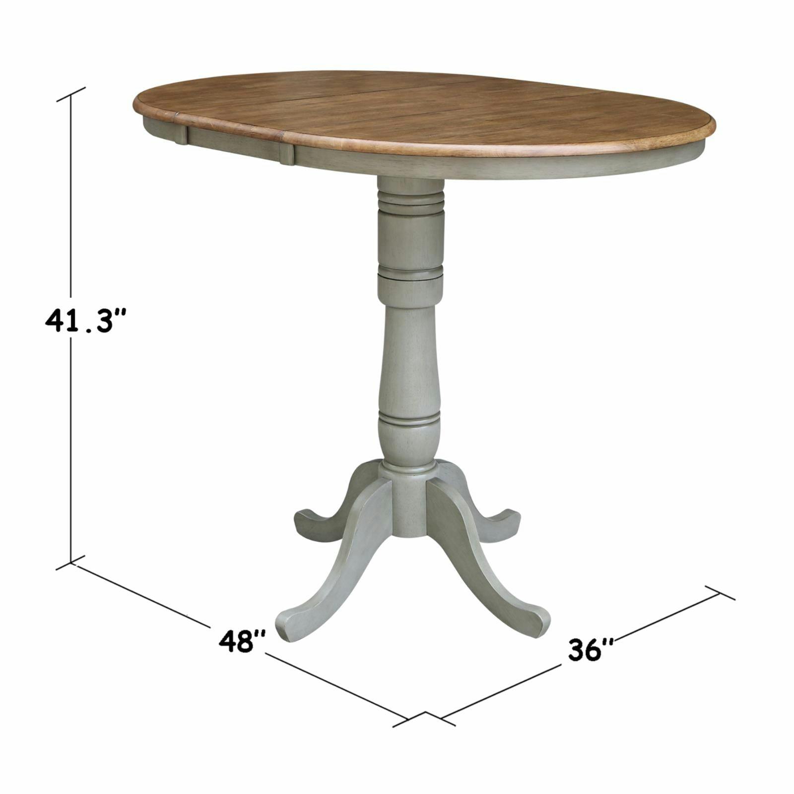 Farmhouse Round Wood Extendable Bar Height Table in Distressed Hickory