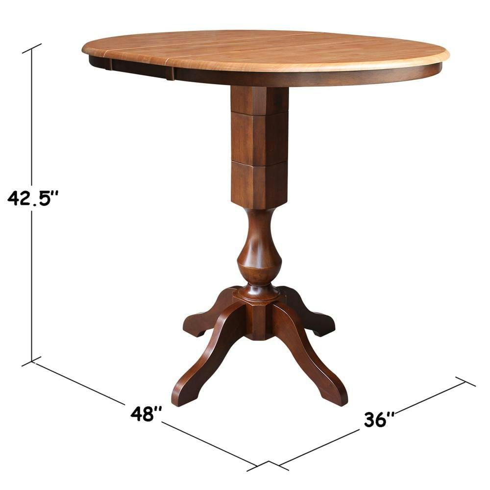 Cinnamon Espresso Round Wood Extendable Bar Height Table with Leaf