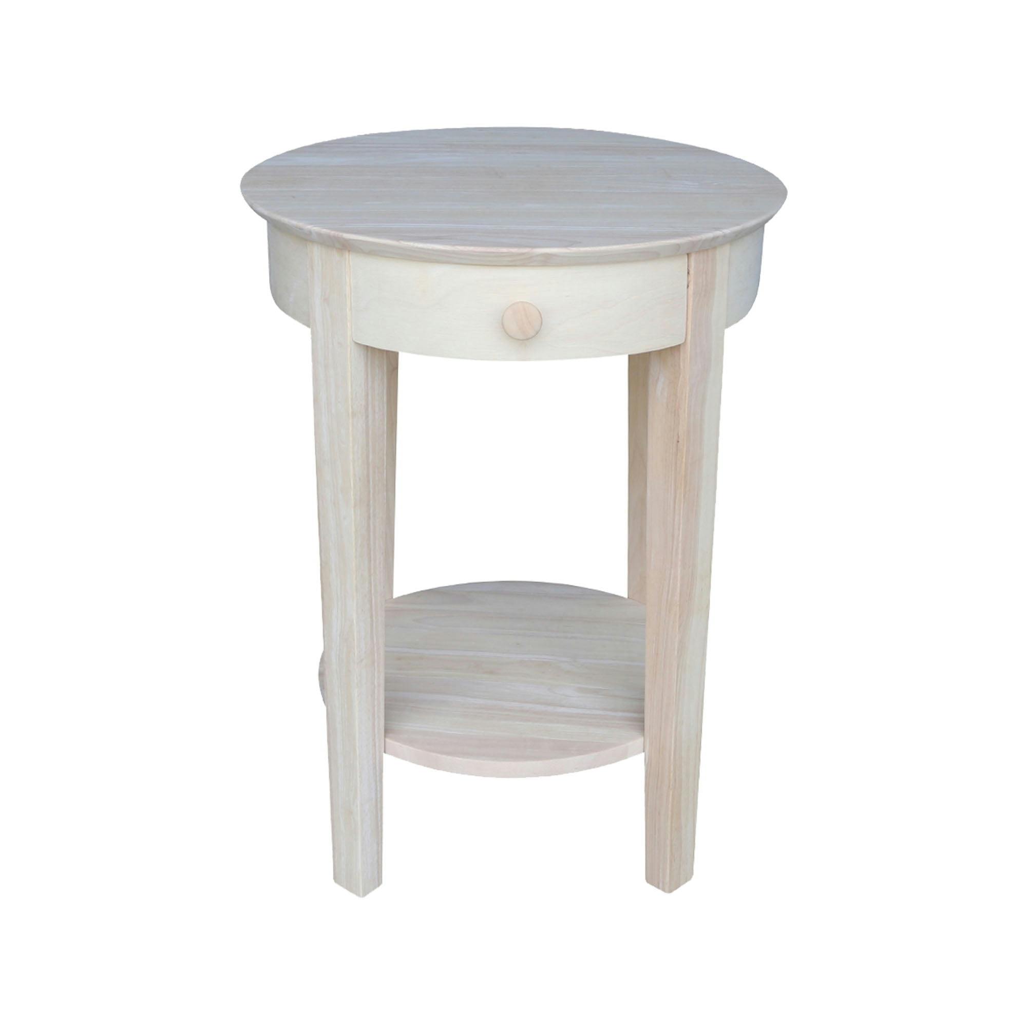 Elegant Round White Parawood Accent Table with Drawer and Shelf