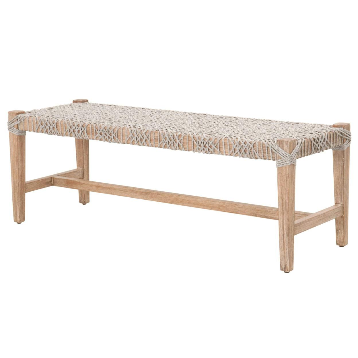 Transitional Gray and Brown Rope-Top Bench with Trestle Base