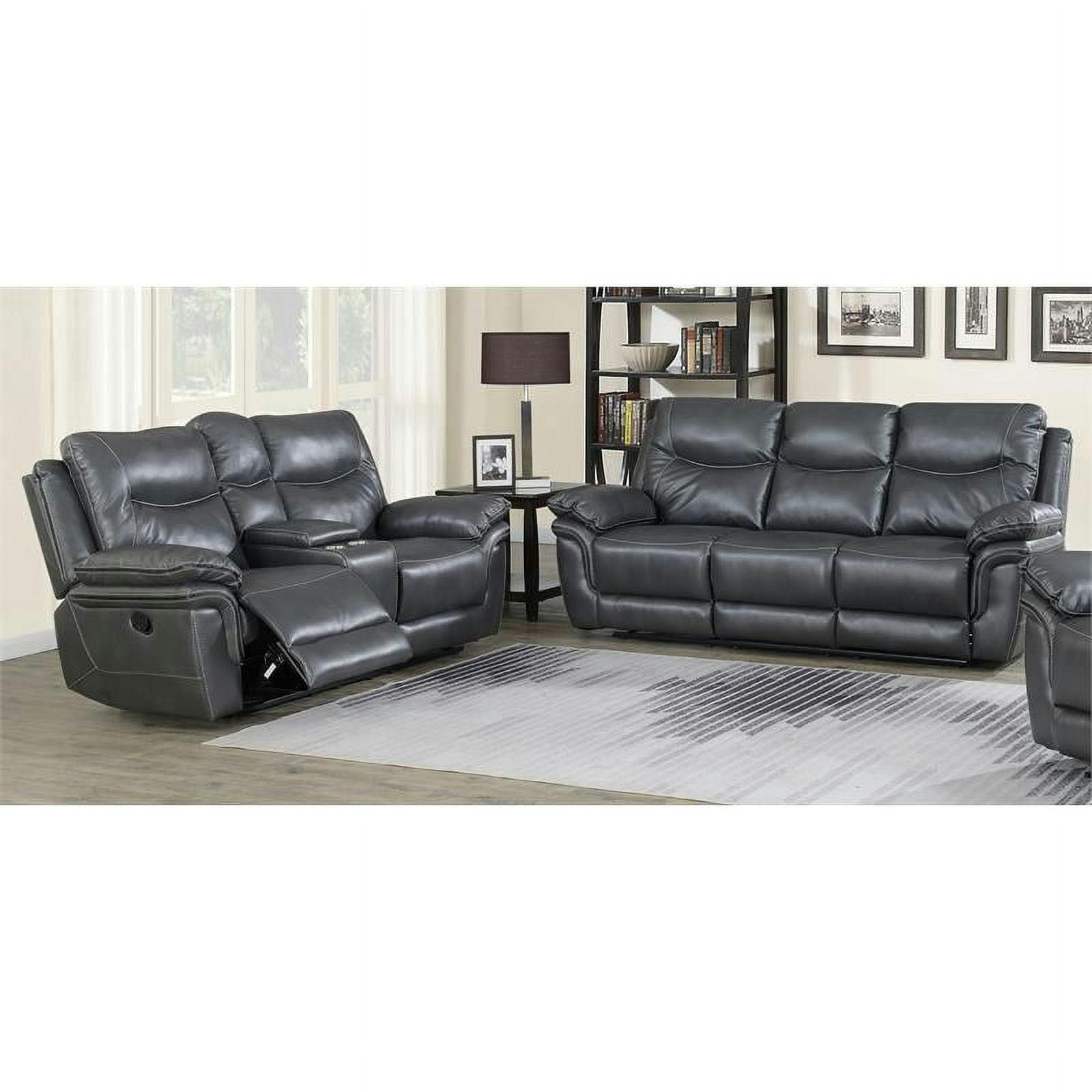 Isabella Grey Double Reclining Sofa and Loveseat Set with Storage Console