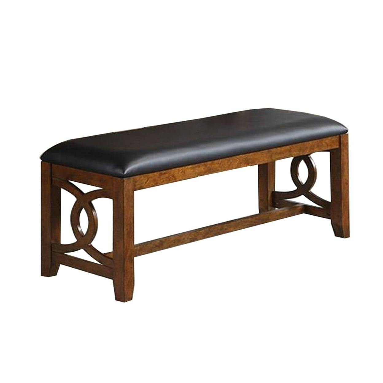 Ivy 50" Modern Black Faux Leather & Warm Brown Dining Bench