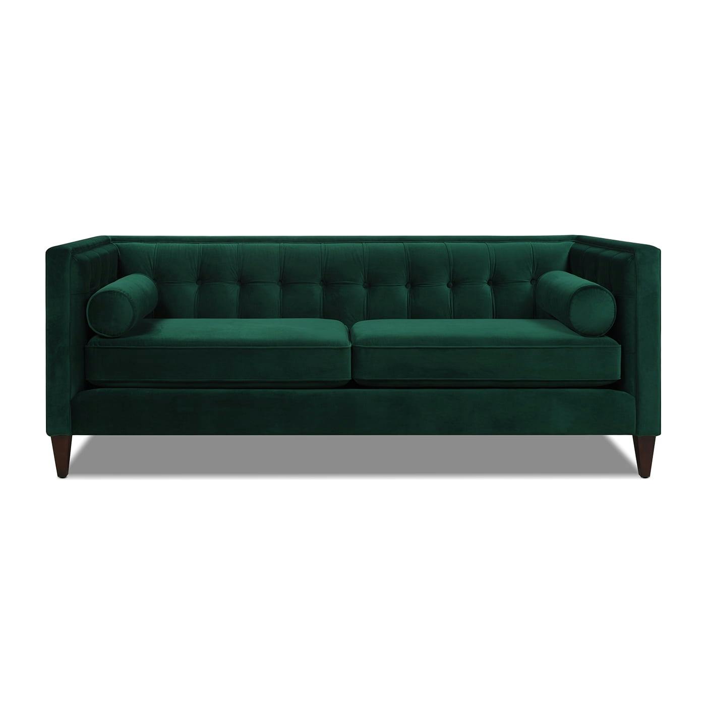 Evergreen Velvet Chesterfield Sofa with Tufted Detail and Wood Frame