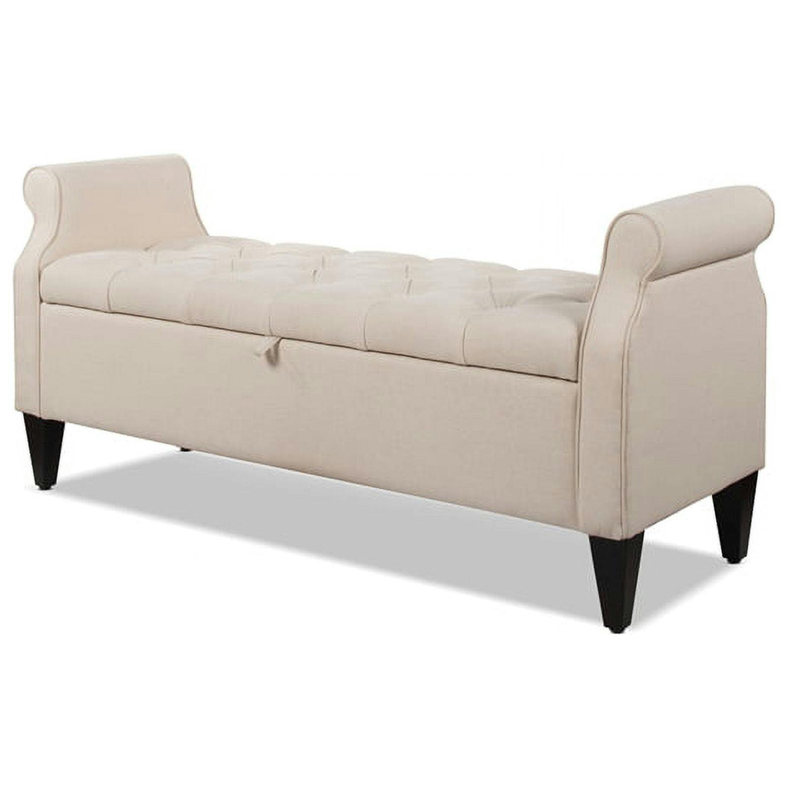 Jacqueline Sky Neutral Tufted Roll Arm Storage Bench
