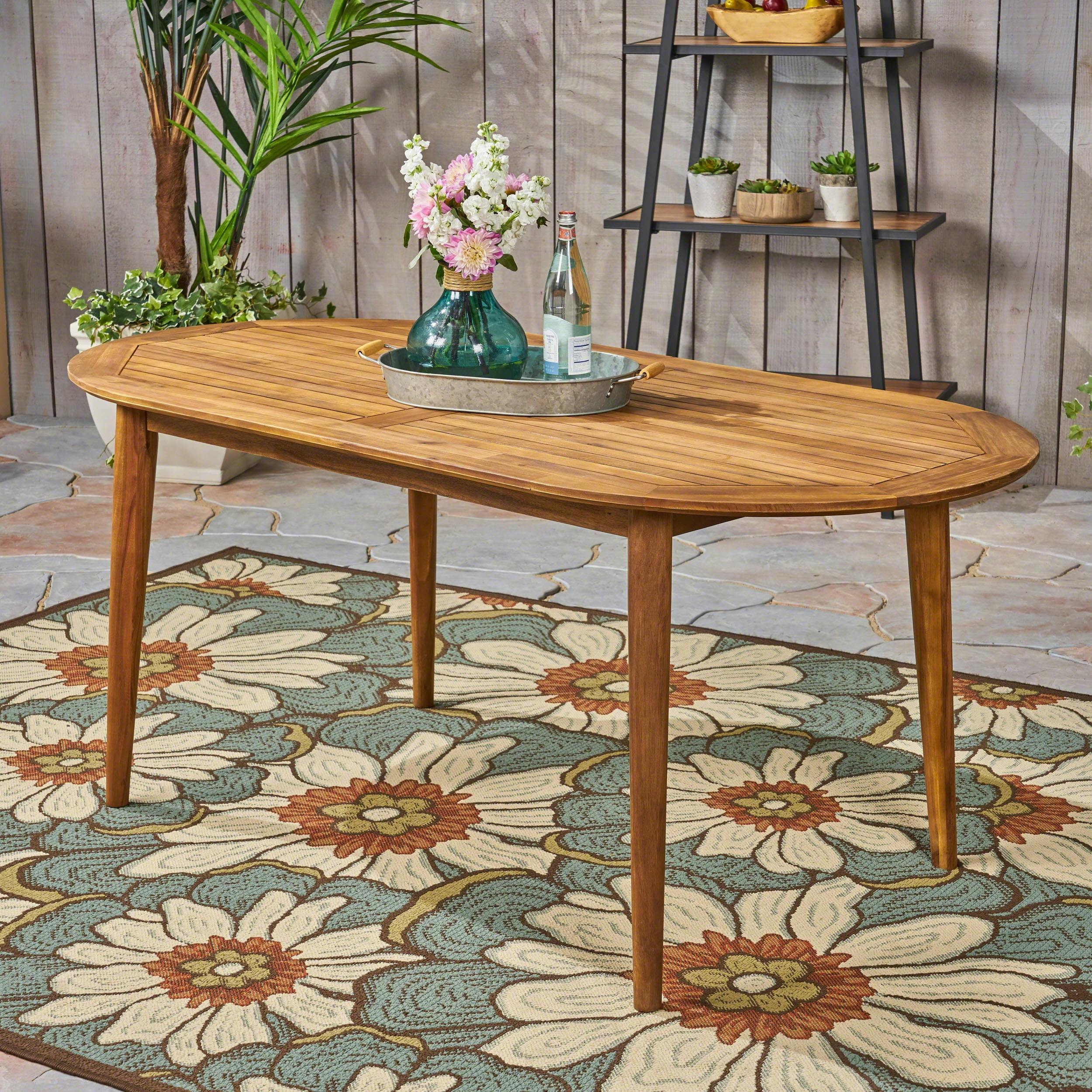 Chic 71" Teak Acacia Wood Oval Outdoor Dining Table