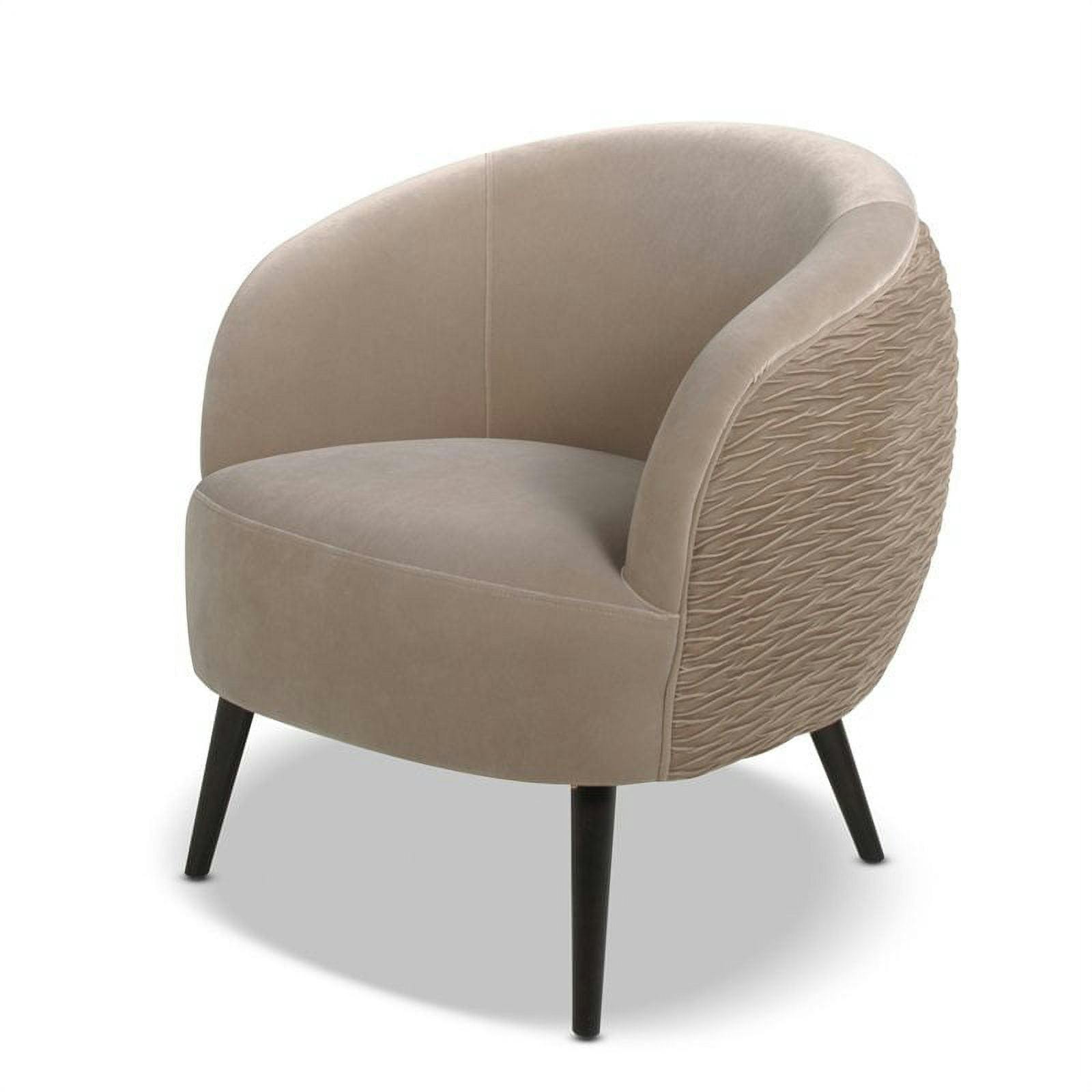 Mink Velvet Barrel Chair with Ruched Design & Wood Finish