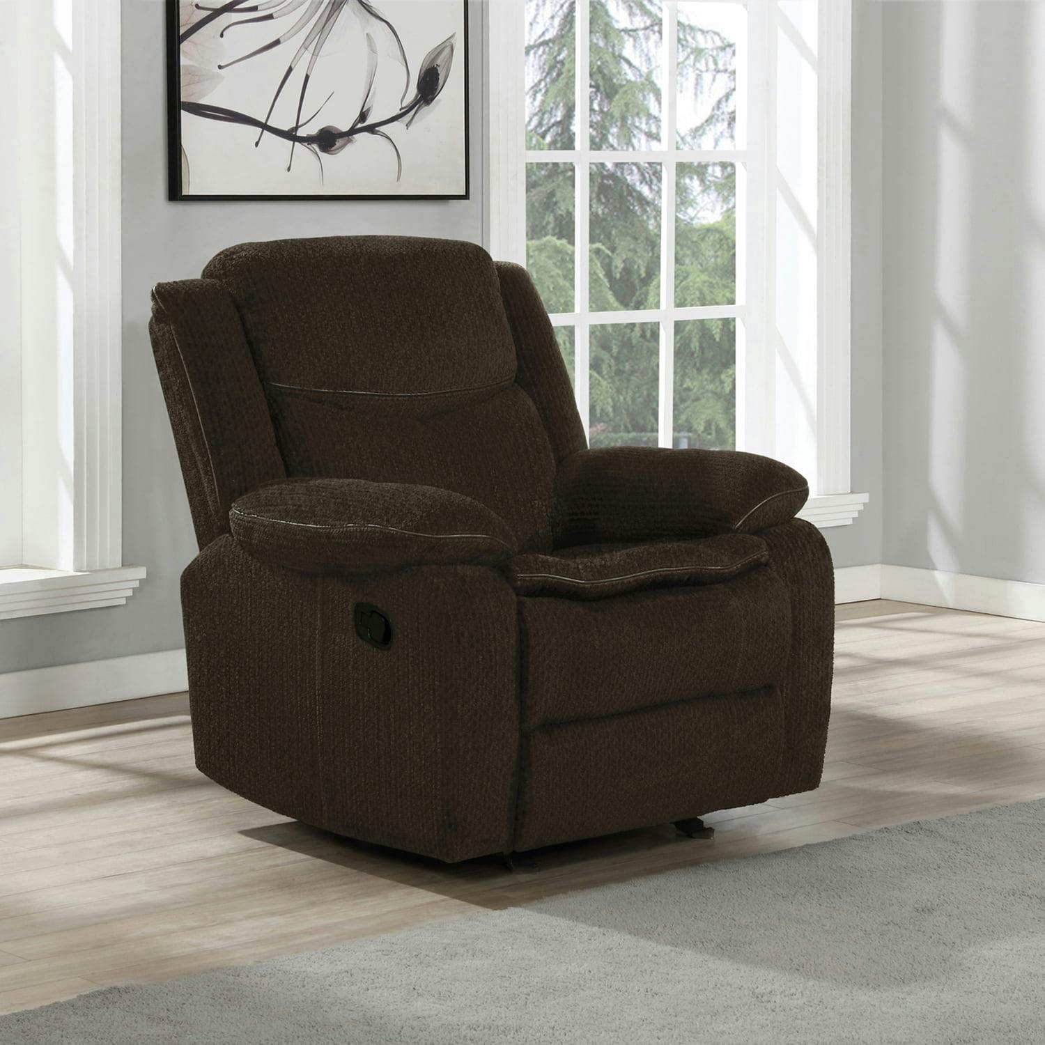 Contemporary Modern Brown Faux Leather Glider Recliner