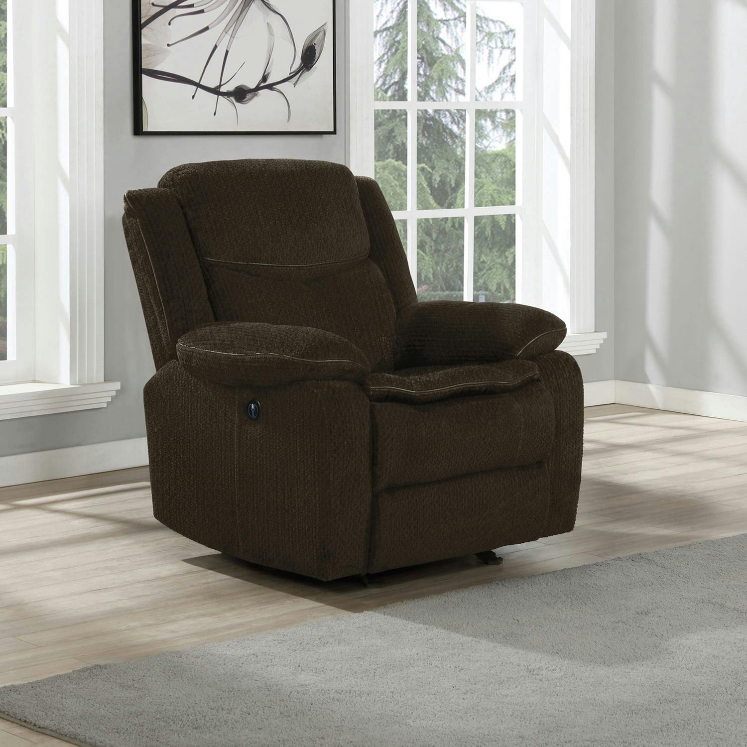 Modern Brown Faux Leather Glider Recliner with Memory Foam