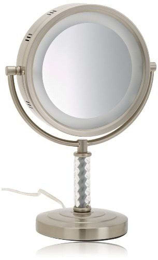 Elegant Nickel Finish 8-inch Lighted Fogless Magnifying Countertop Mirror