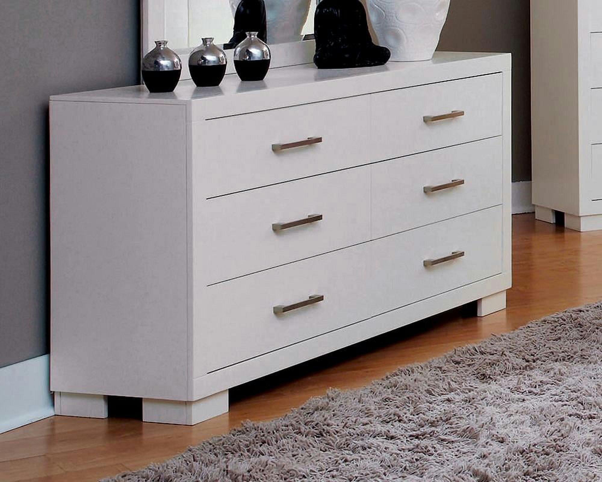 Modern White 6-Drawer Dresser with Silver Handles and Felt-Lined Drawers