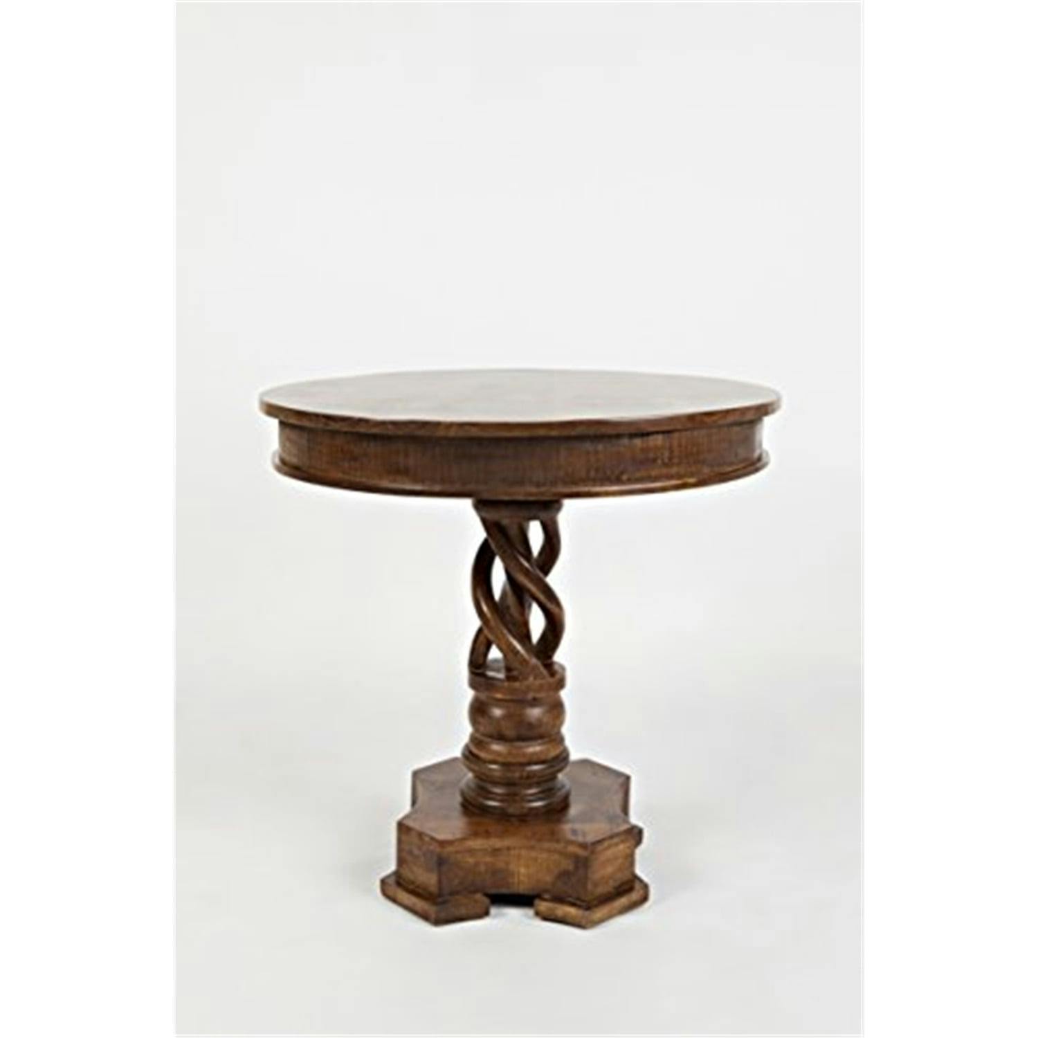 Traditional Round Wood and Stone Accent Table, 30" Brown