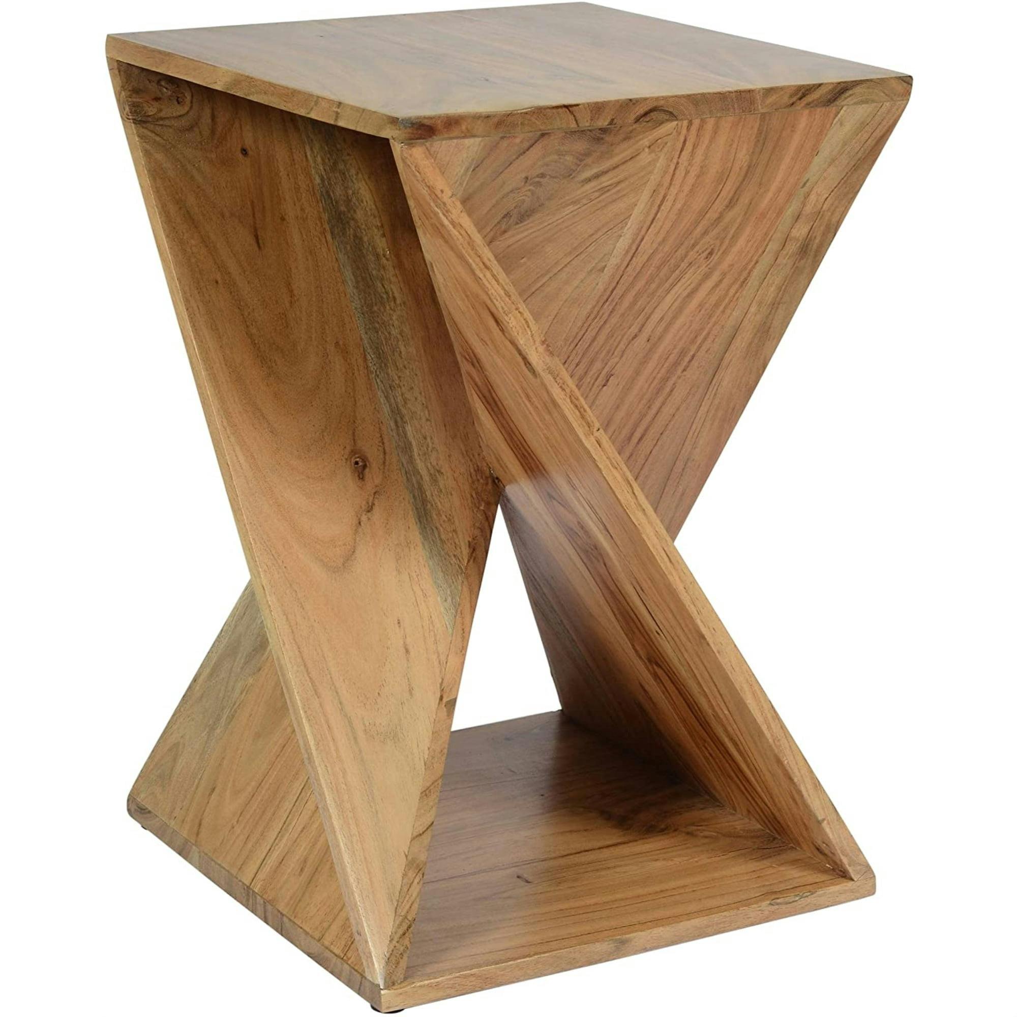 Transitional Amber Solid Wood and Metal 16" Square End Table