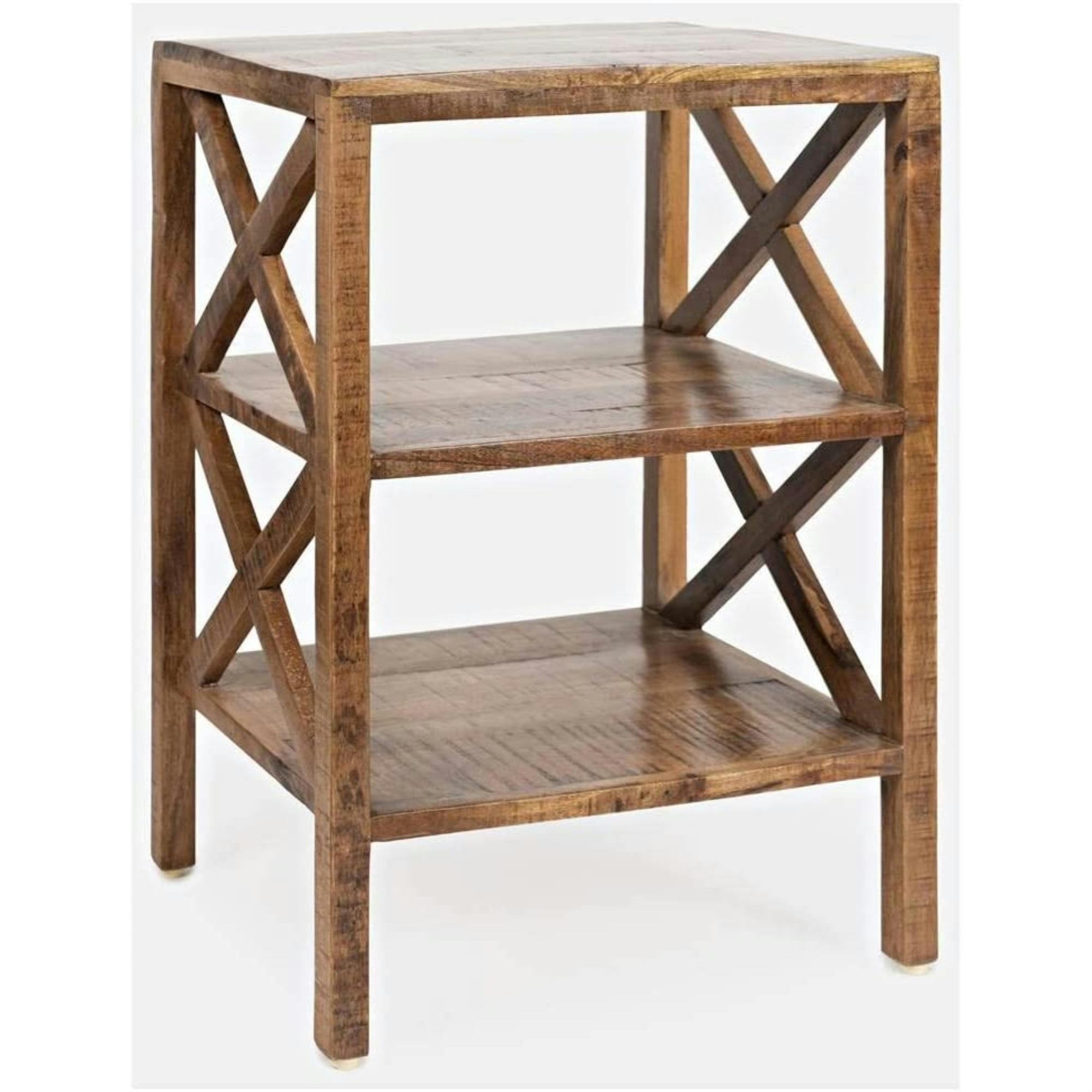 Transitional Beige Solid Wood Rectangular Side Table