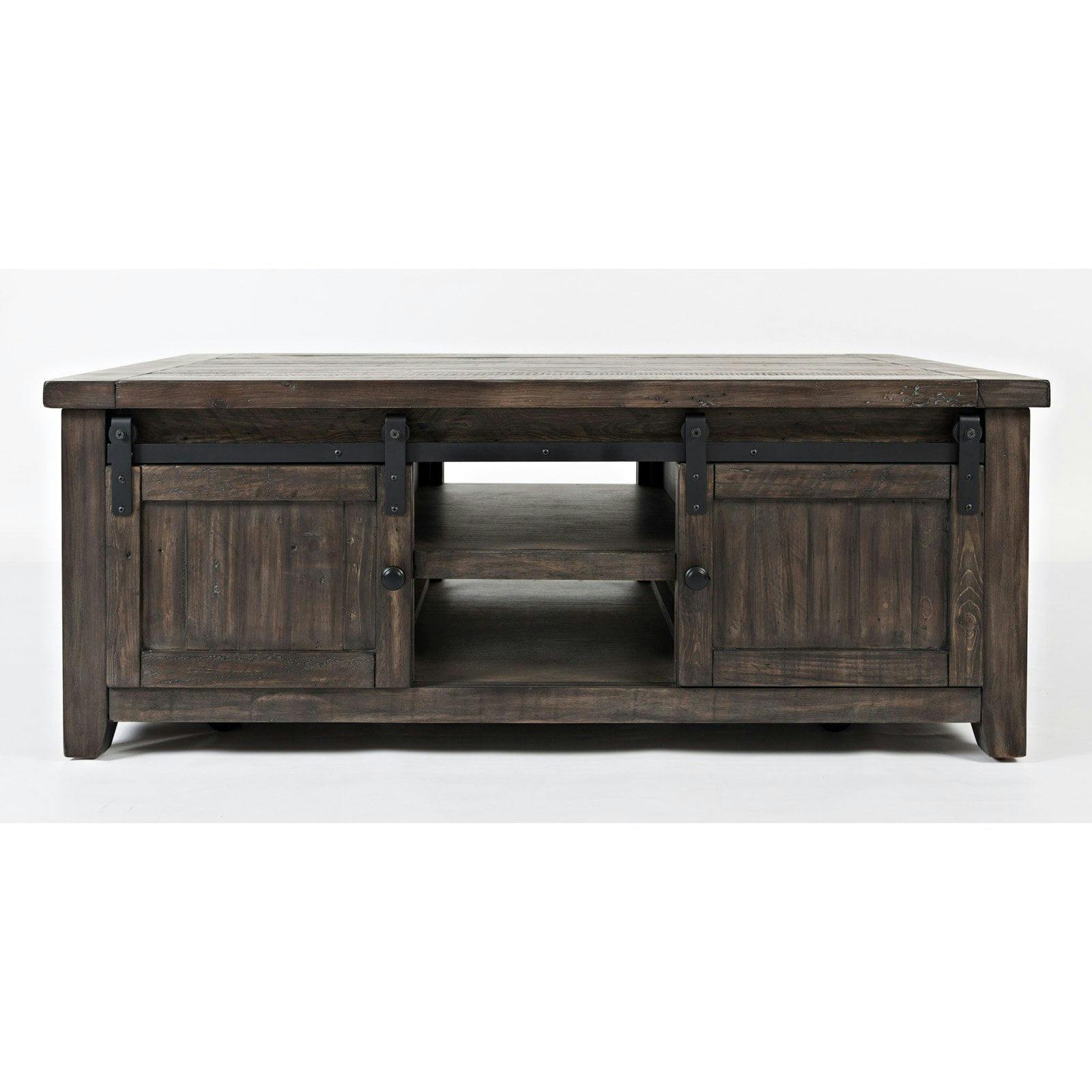 Rustic Reclaimed Pine 50" Rectangular Coffee Table with Barn Door Storage