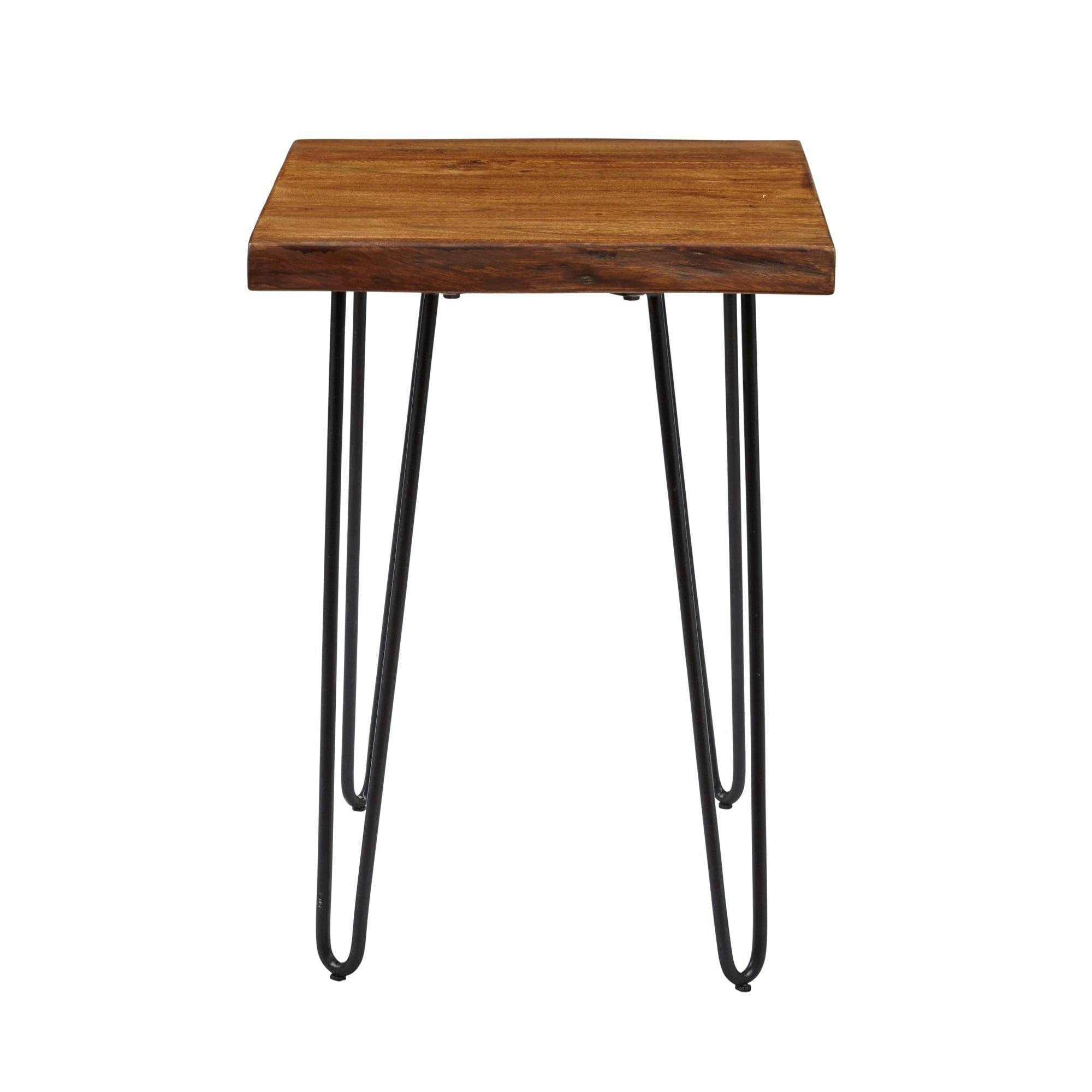 Transitional Chestnut Solid Wood and Metal Chairside Table
