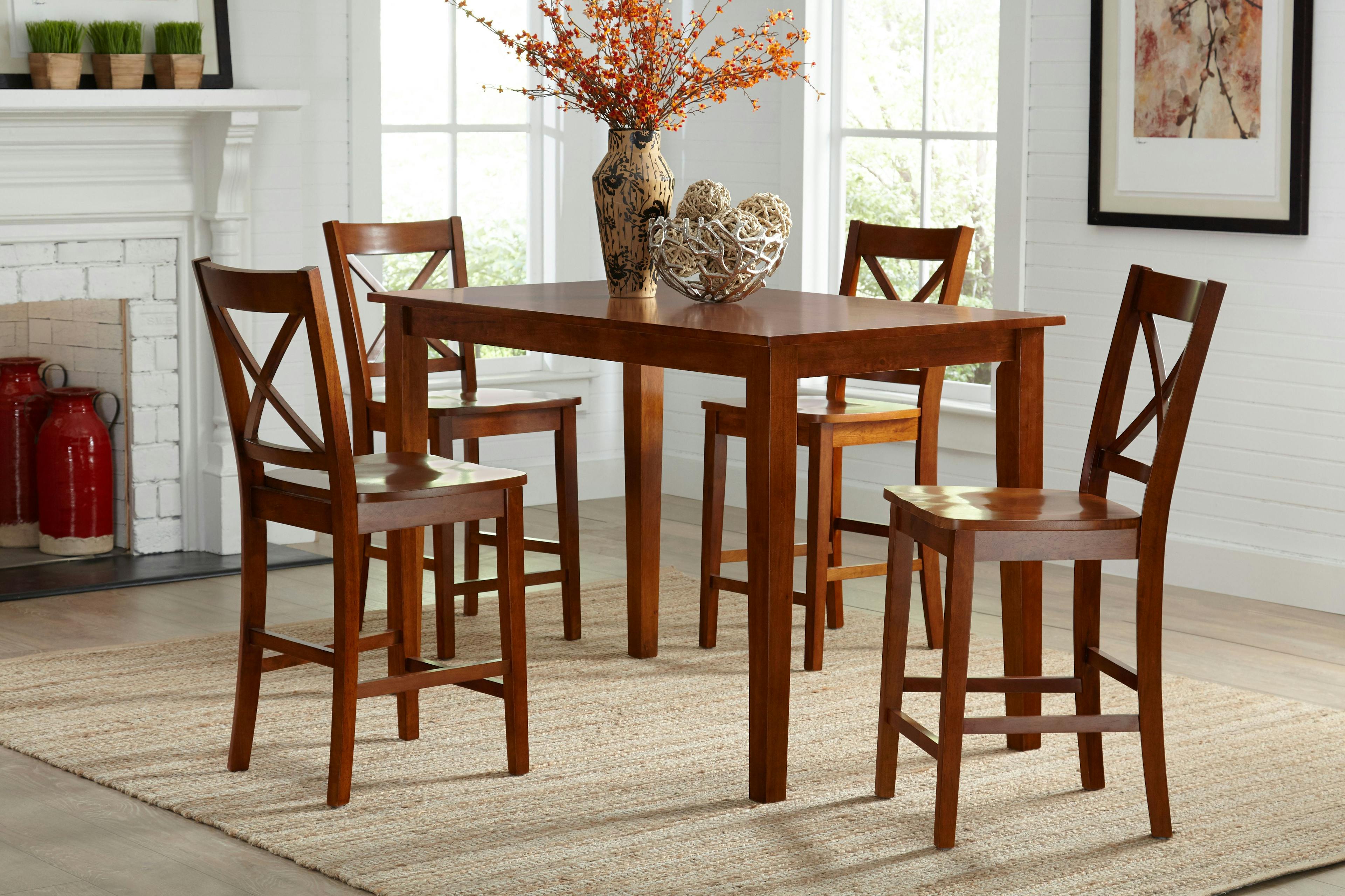 Transitional Caramel Brown Solid Wood Counter Height Dining Table