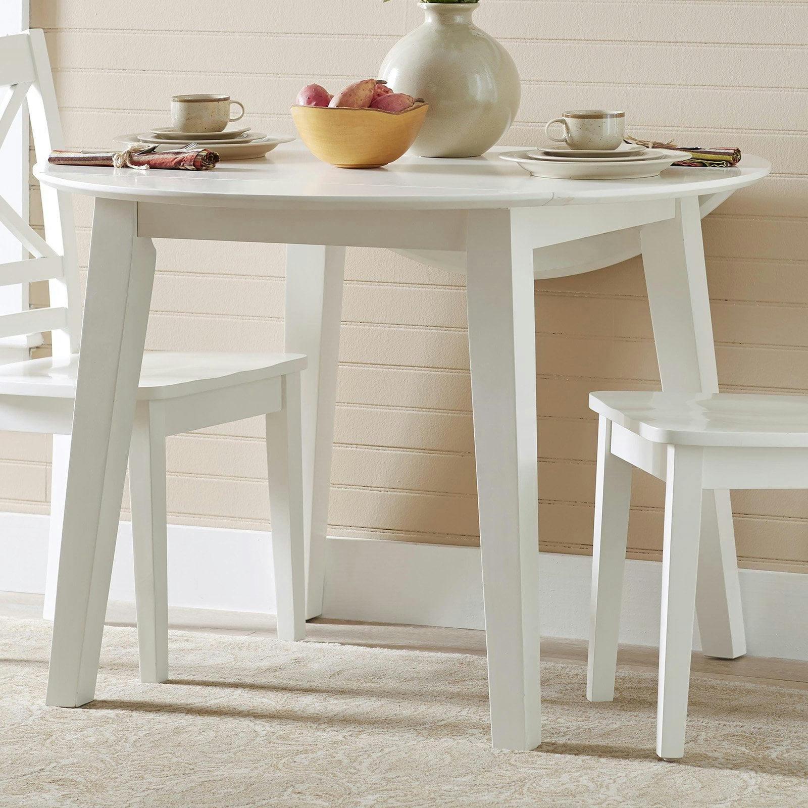 Transitional Paperwhite Solid Wood 42" Round Extendable Dining Table