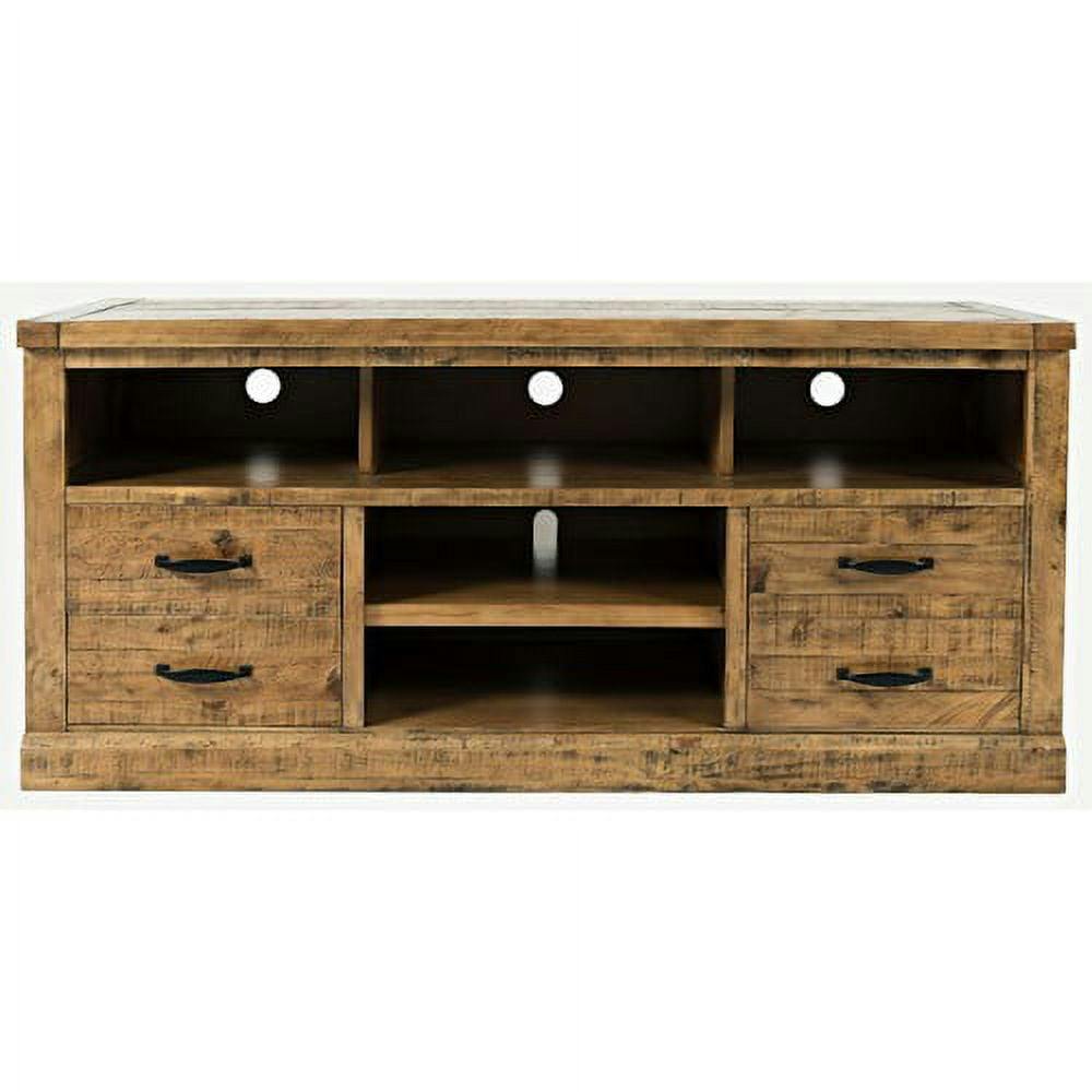 Telluride Handcrafted Solid Pine 60'' TV Console with Storage, Brown/Gold