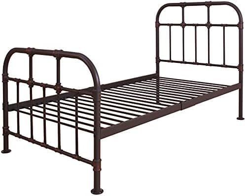 Sandy Gray Twin Bed with Wood Headboard and Metal Frame