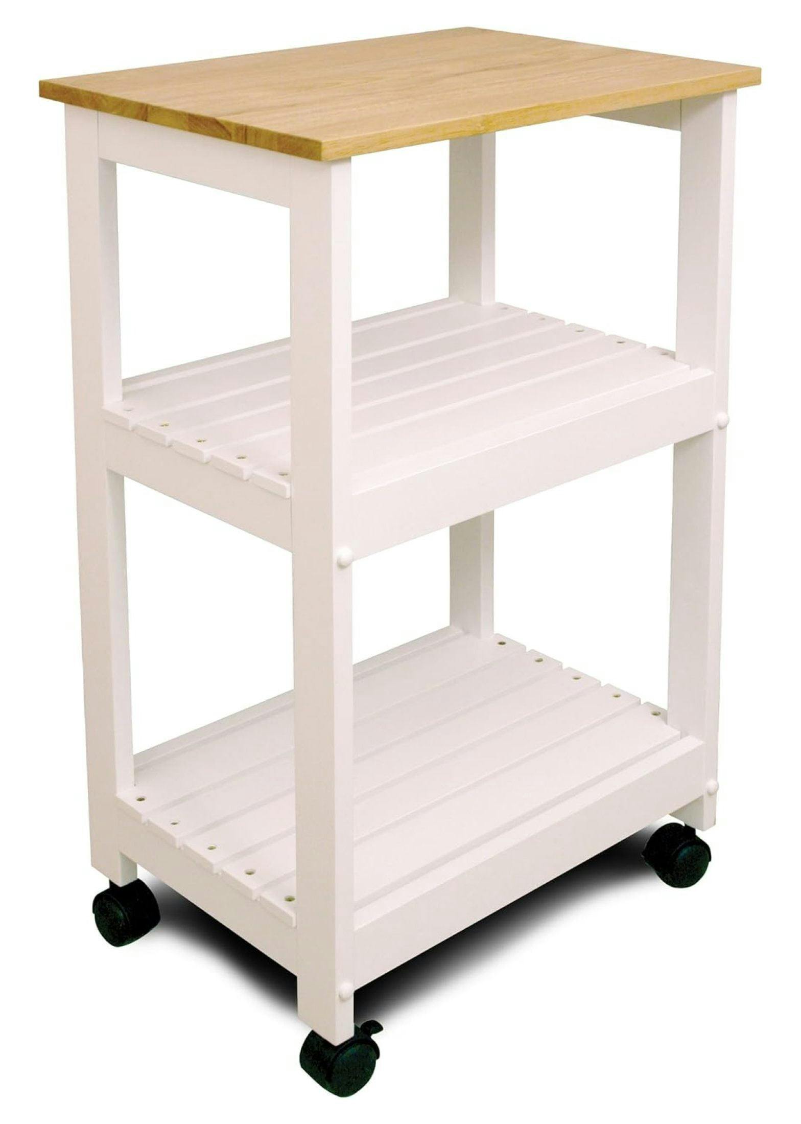 Traditional White and Natural Rubberwood Kitchen Cart with Storage