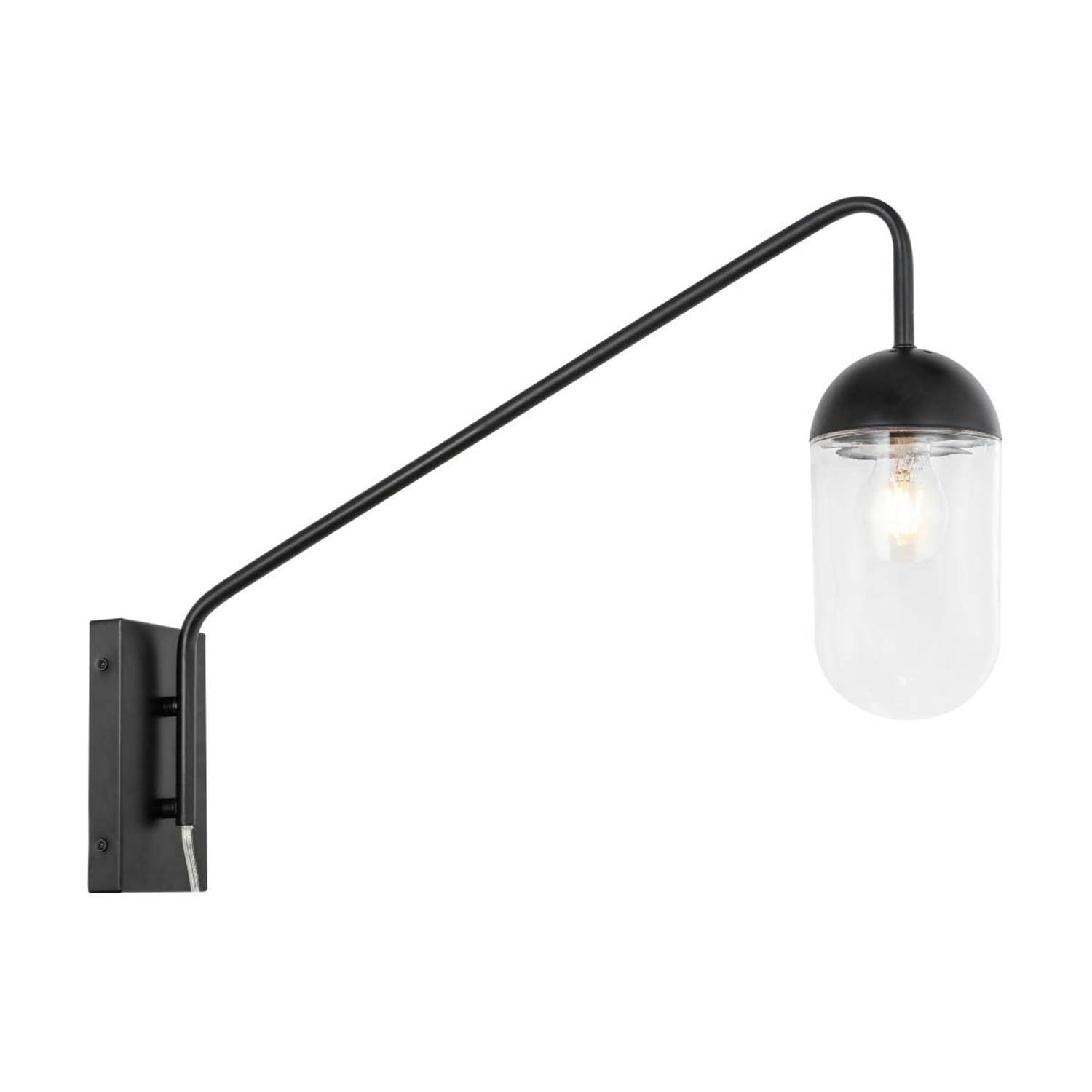 Elegant Kace Dimmable Black Wall Sconce with Clear Glass Shade