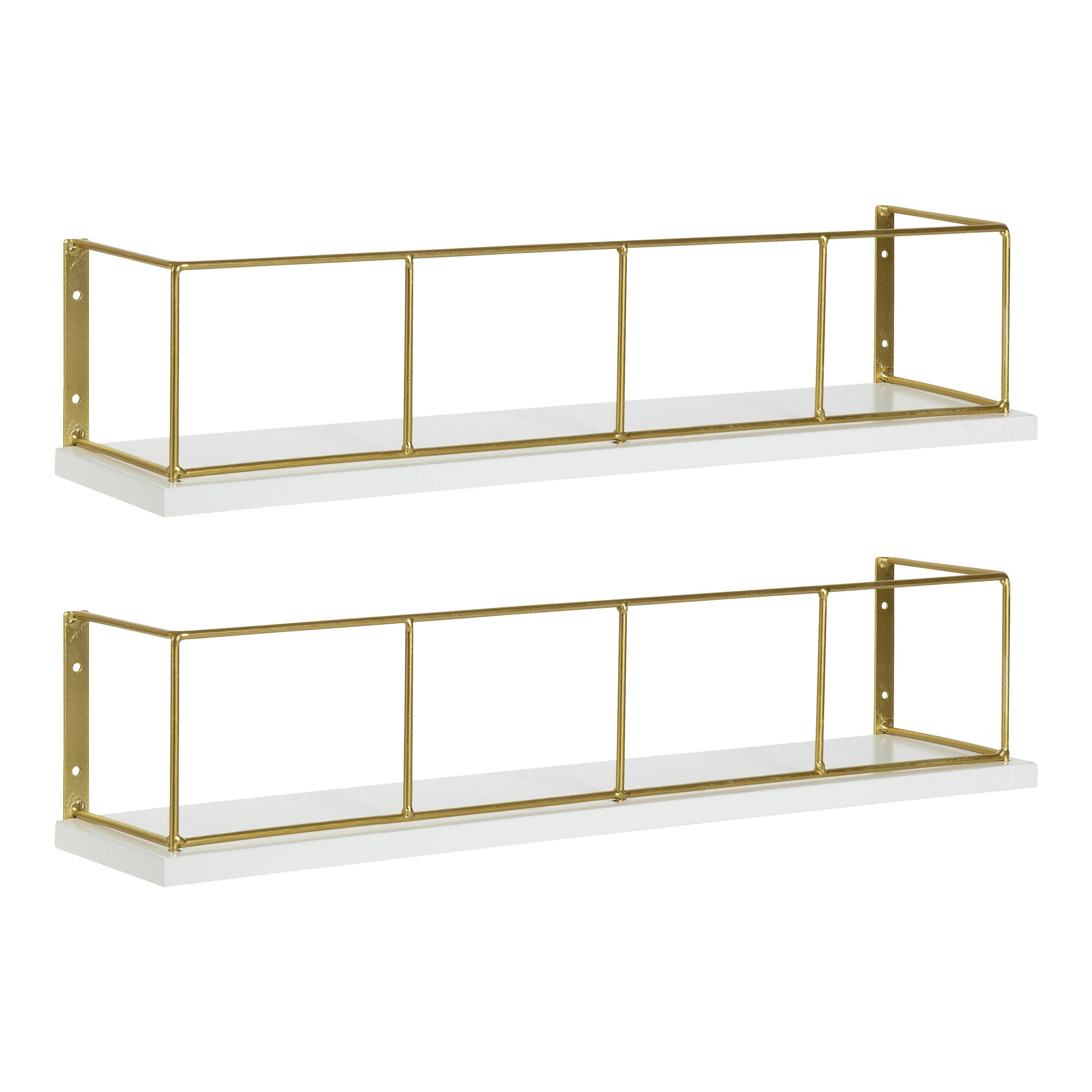 Elegant 18" White and Gold Wood Floating Wall Shelf Set