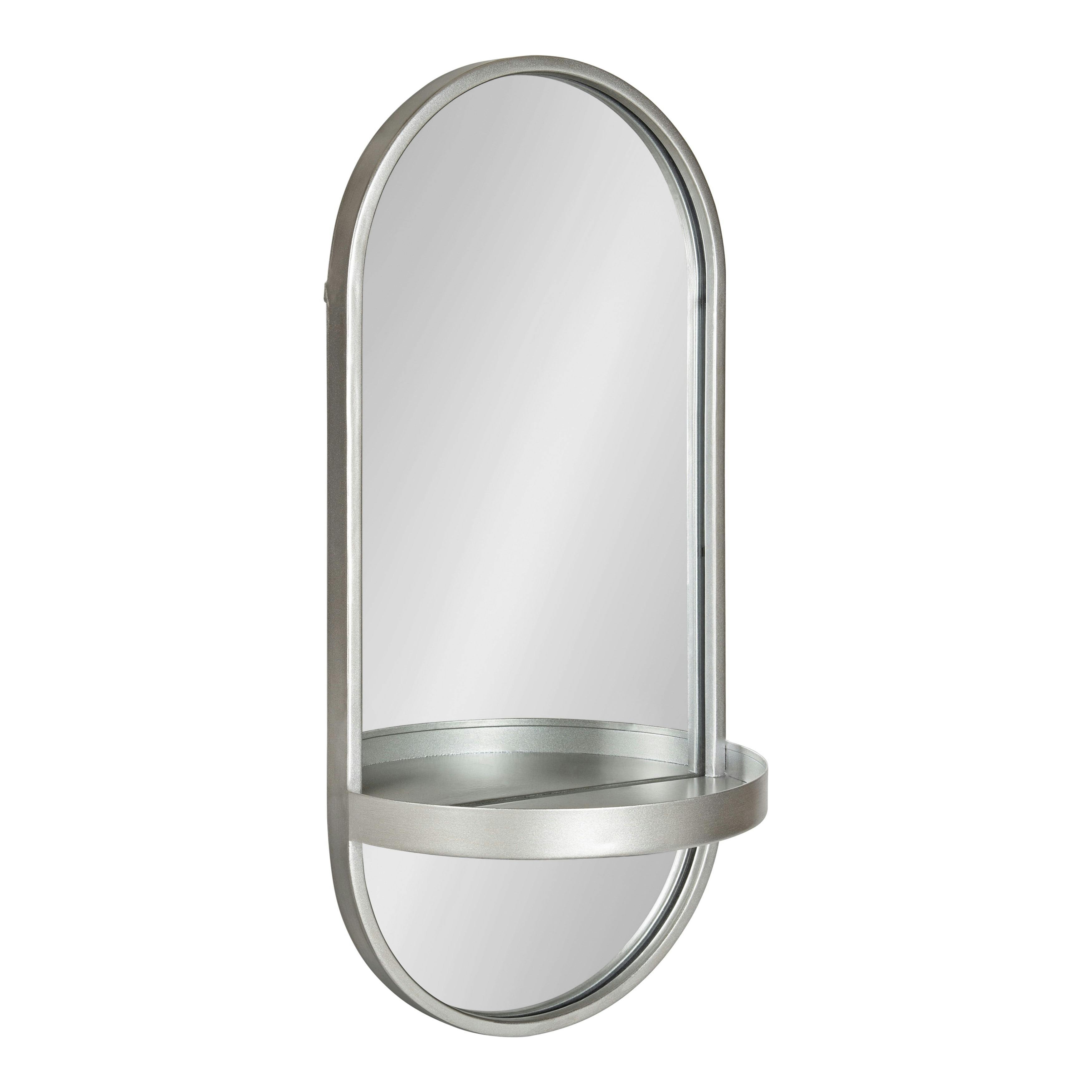 Estero 24"x11" Silver Metal Oval Wall Mirror with Functional Shelf