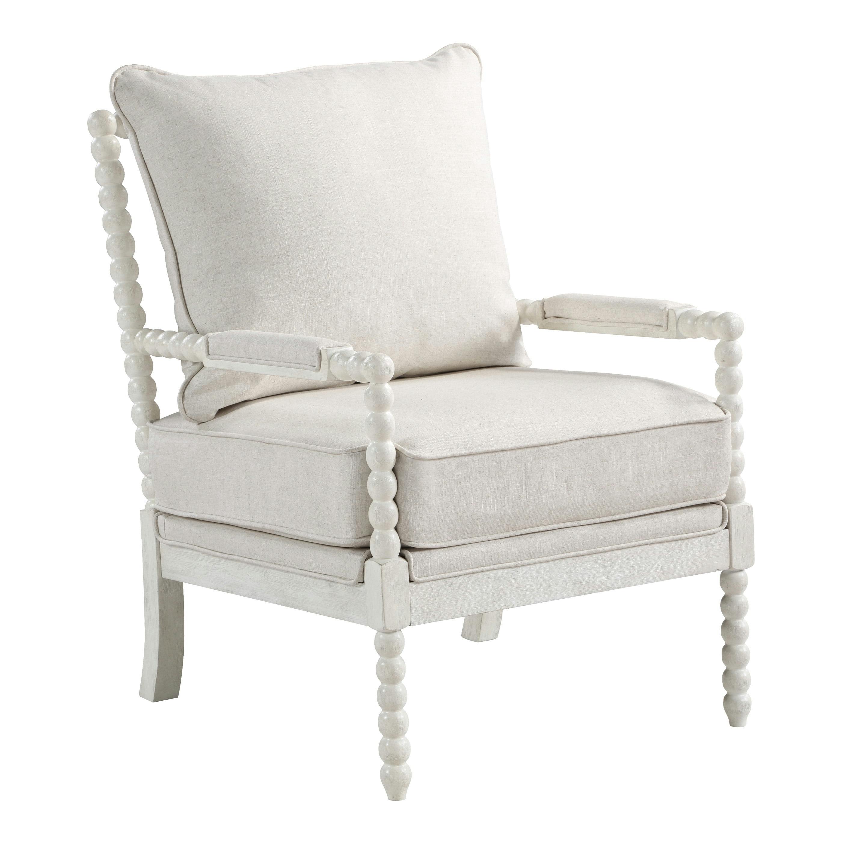 Kaylee Linen Beige Spindle Chair with White Wood Frame