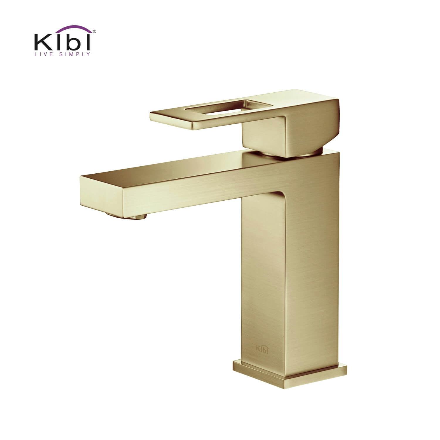 Cubic Elegance Single Handle Brushed Gold Brass Bathroom Faucet