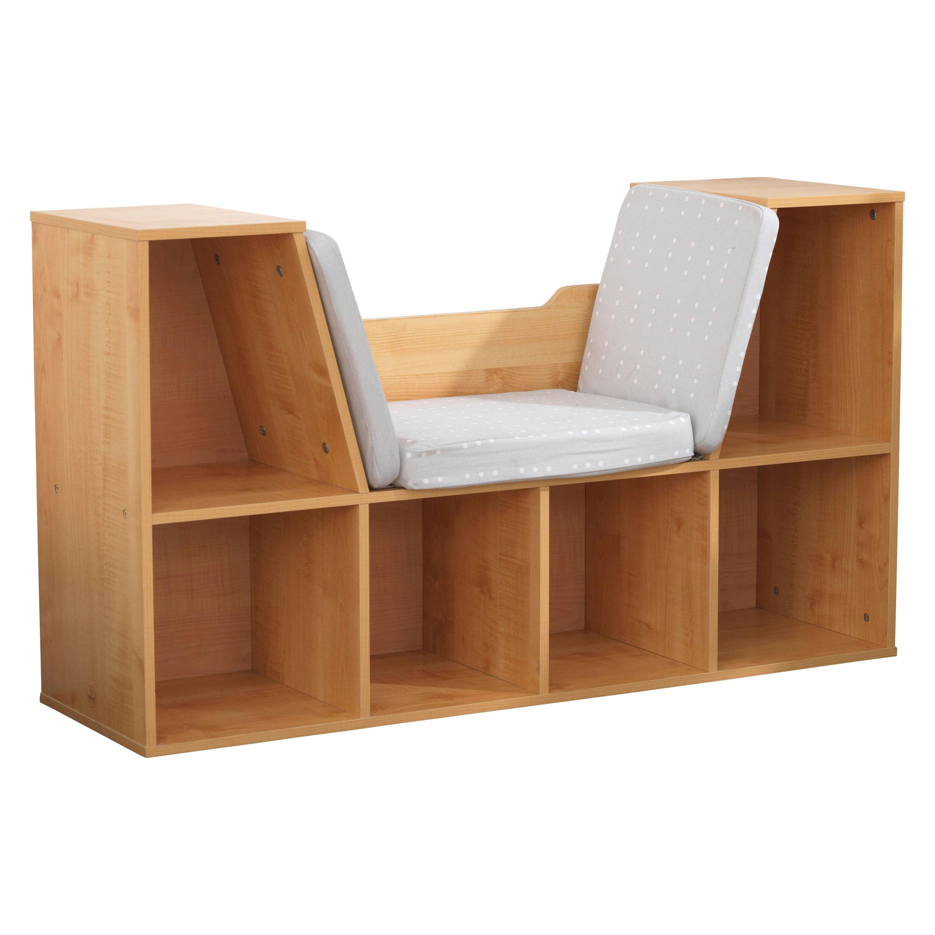 Cozy Corner Natural Wooden Bookcase with Cushioned Reading Nook