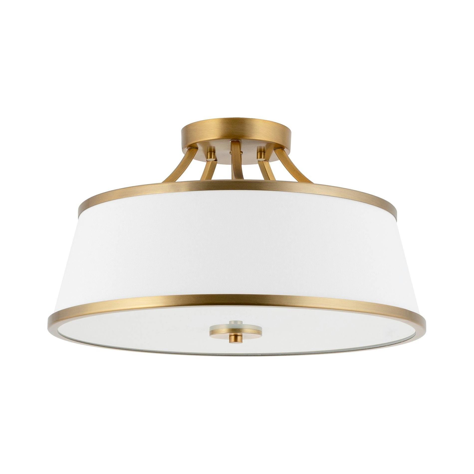 Zoey Warm Brass 17.5" Modern 3-Light Drum Ceiling Light with White Fabric Shade