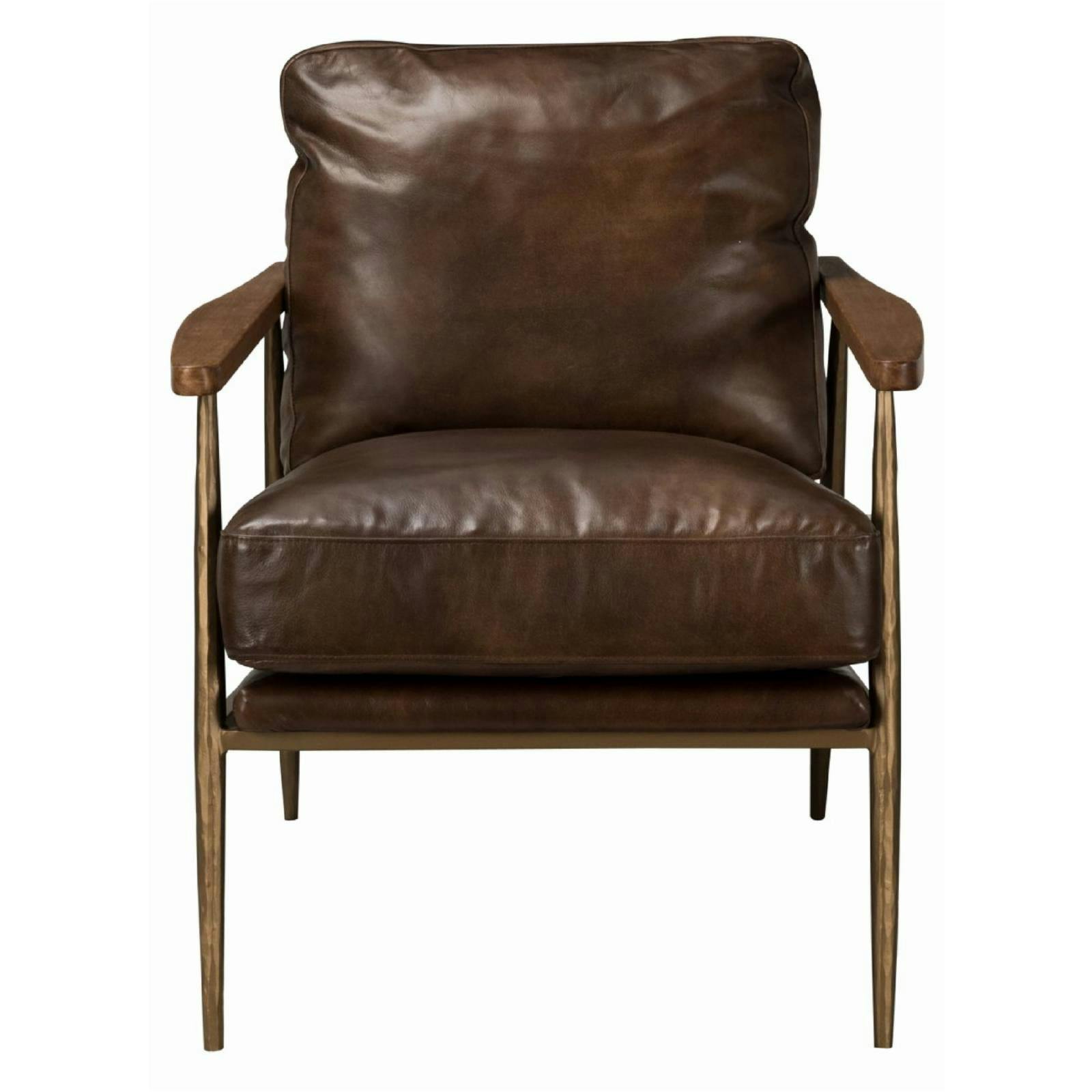 Transitional Handcrafted Antique Brown Leather Accent Chair