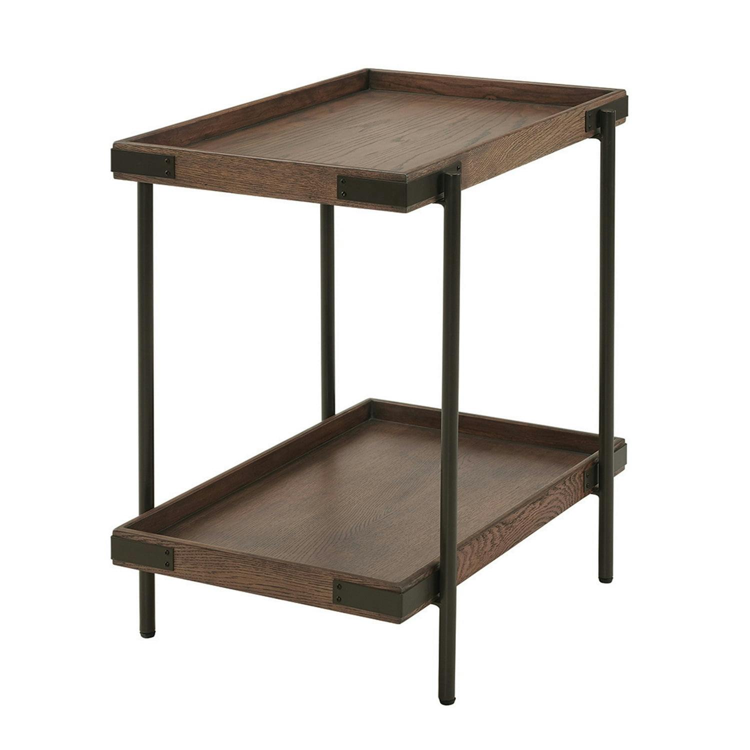 Kyra 27" Oak and Metal Industrial Side Table with Shelf