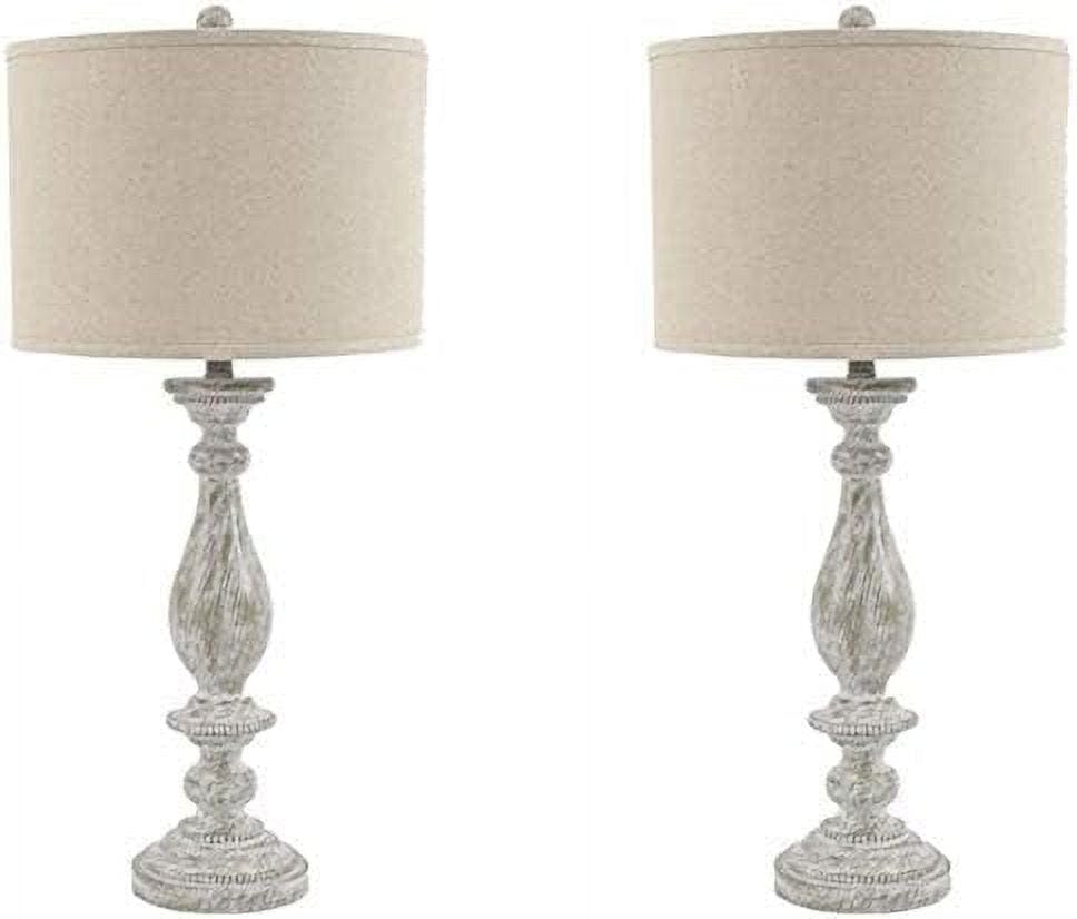 Contemporary Washed White Pedestal Table Lamp Set with 3-Way Switch