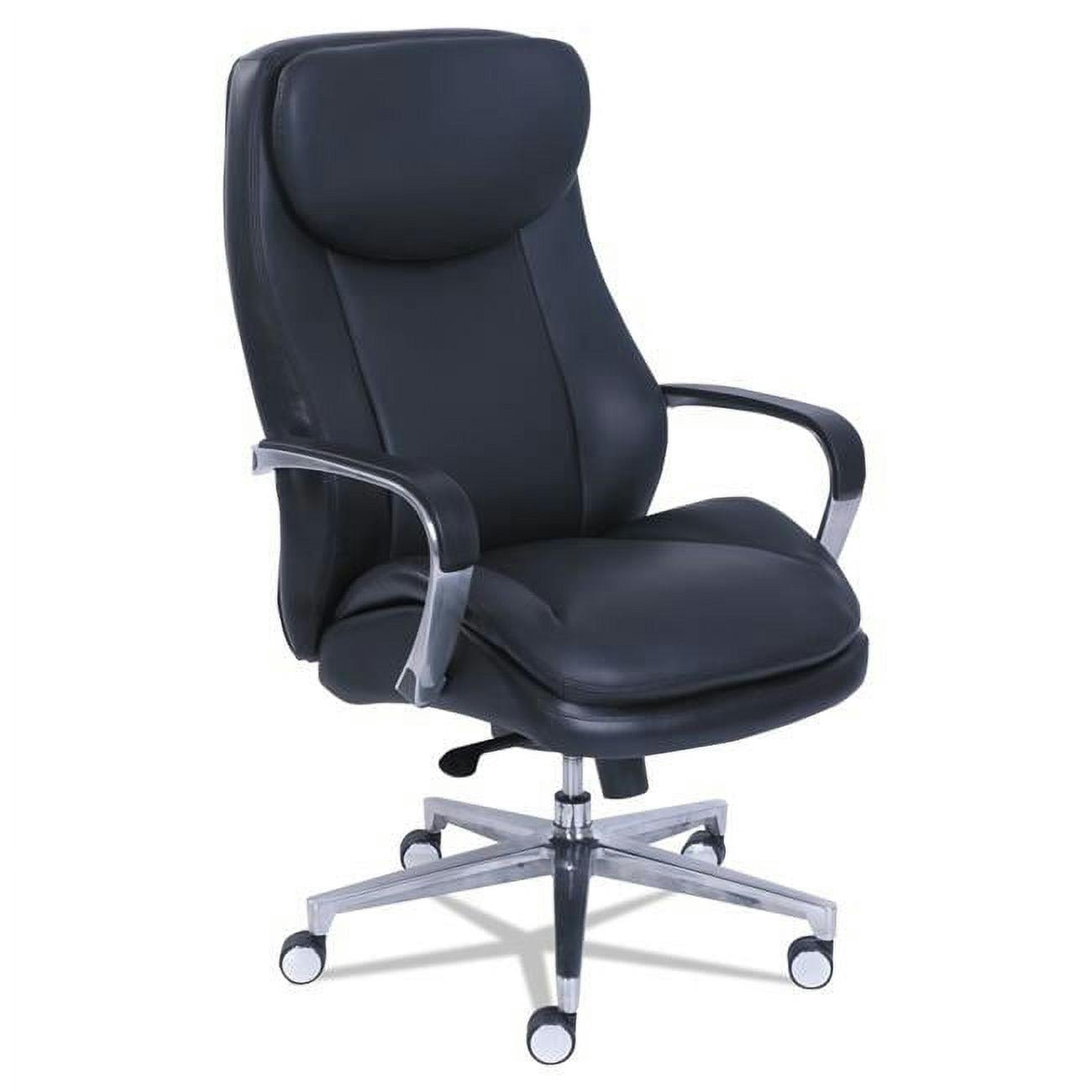 Sleek Black Leather Executive Swivel Chair with High Back and Metal Base