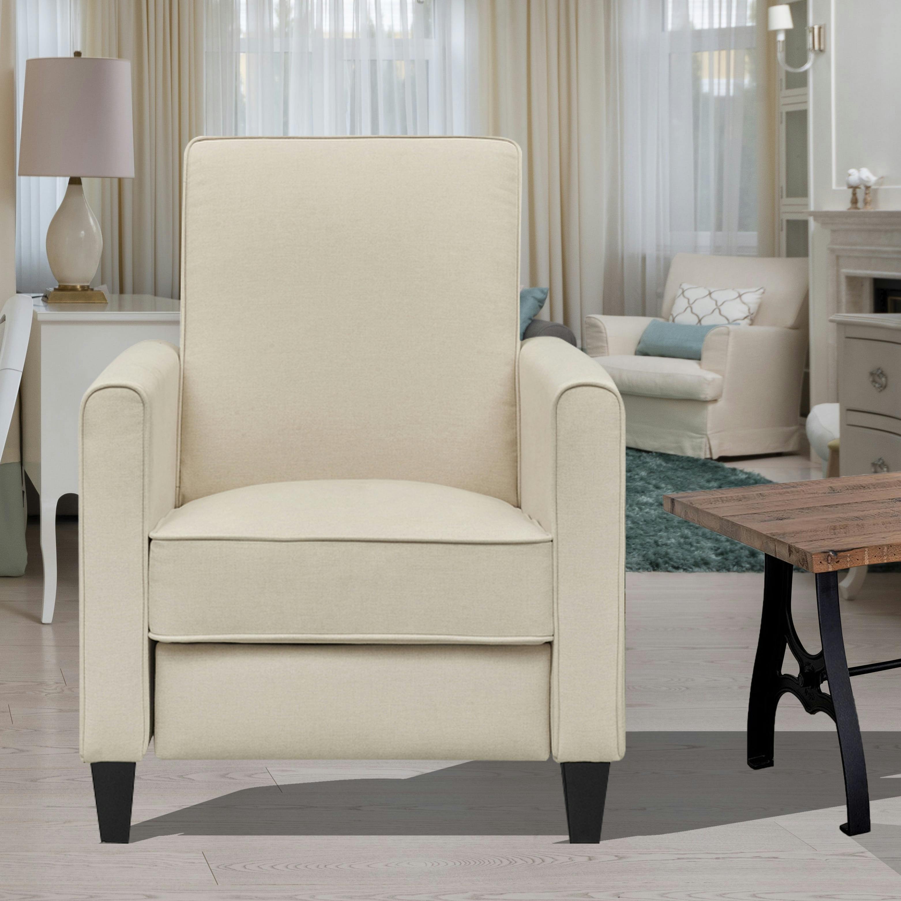 Cream Microfiber Pushback Recliner with Manufactured Wood Frame