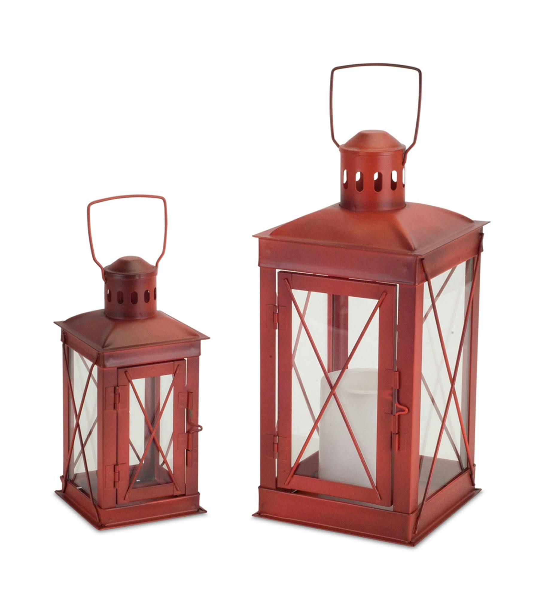 Rustic Red Hanging Metal Candle Lantern, 12"
