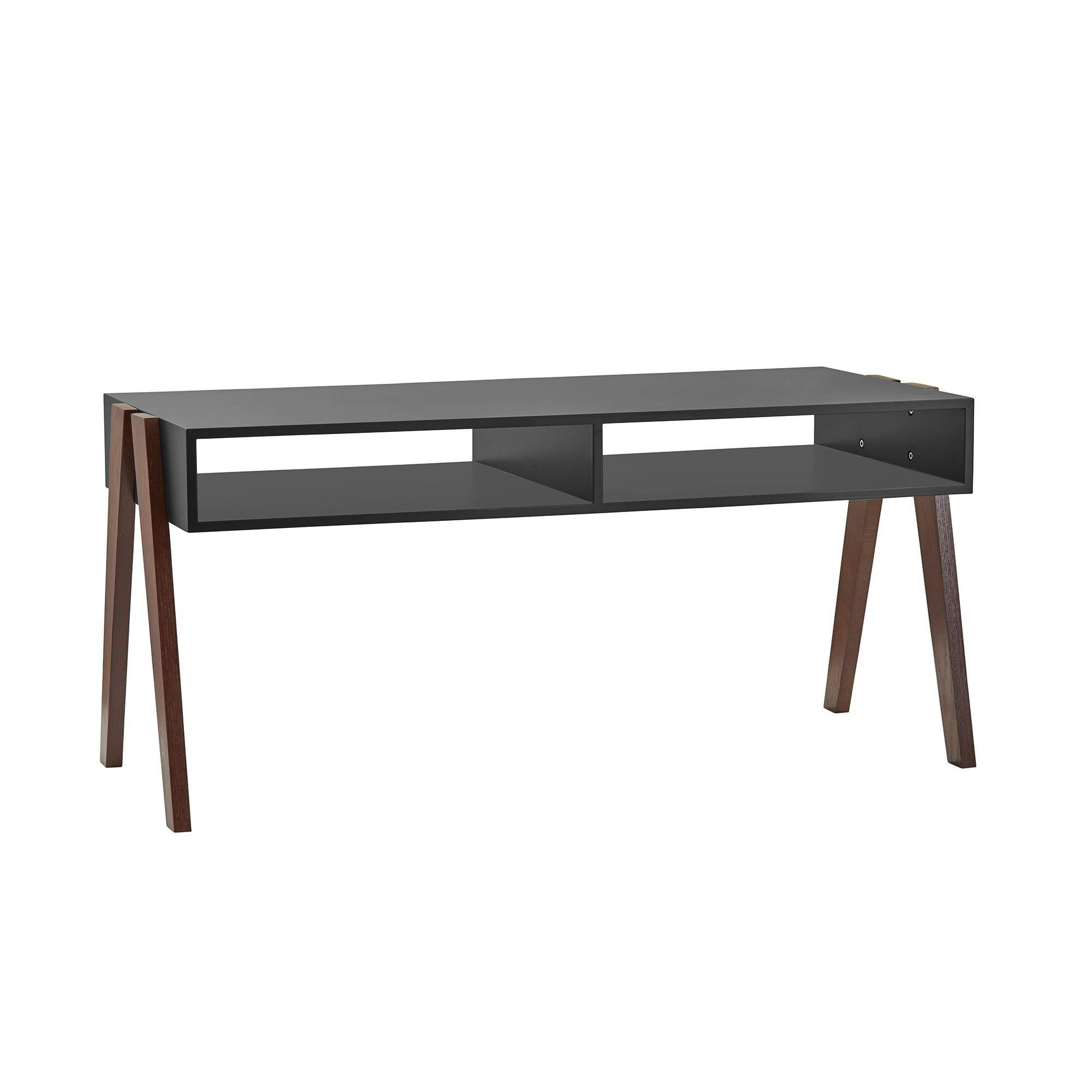 Laurel Mid-Century Modern Black Coffee Table with Walnut Accents