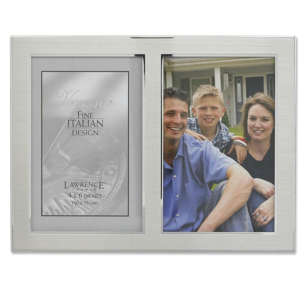 Elegant Brushed Silver Metal Double 4x6 Picture Frame