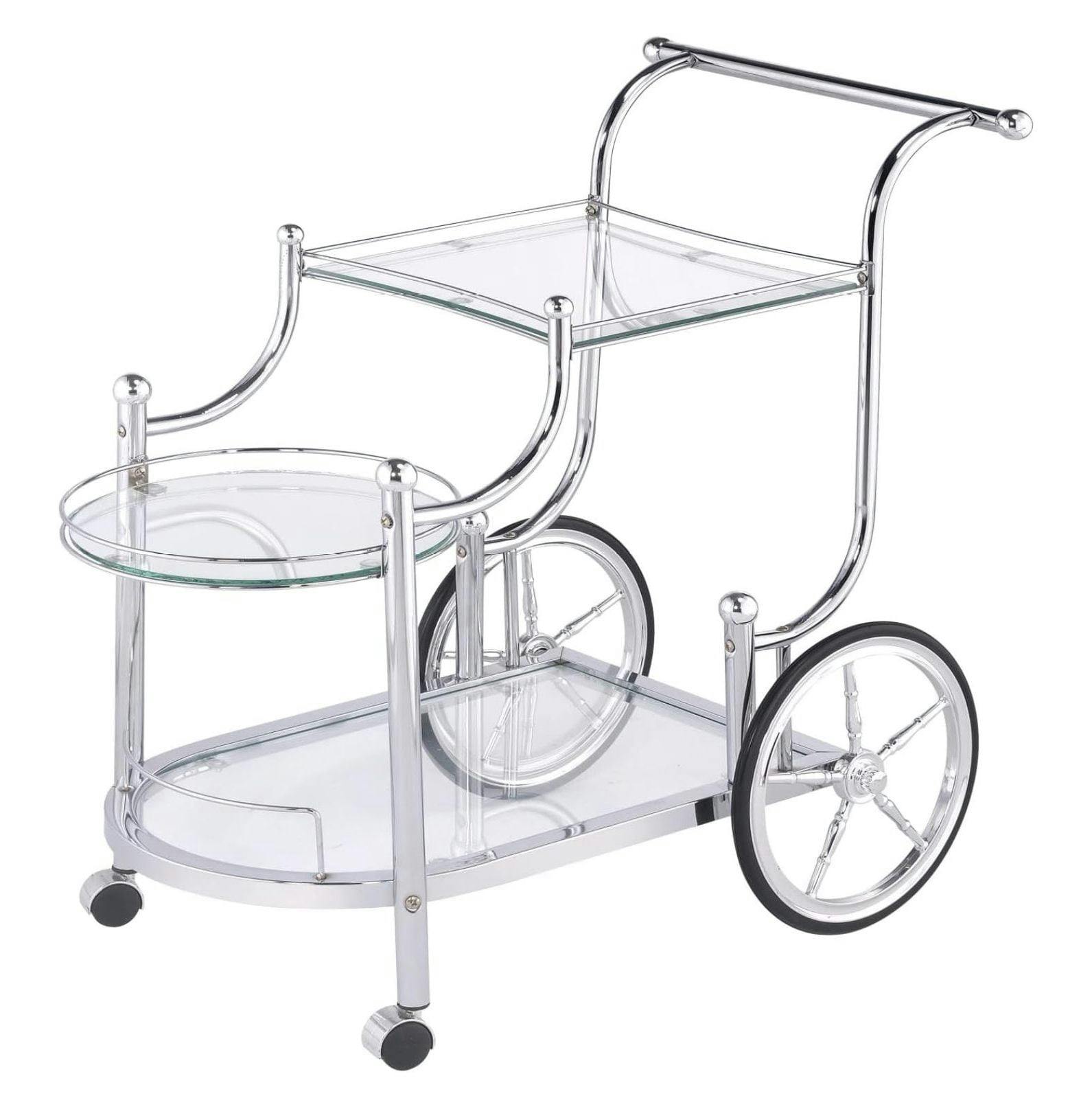 Transitional Chrome 3-Tier Serving Cart with Tempered Glass Shelves