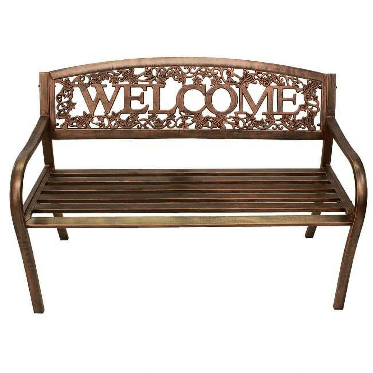 Bronze Steel 50.5" Outdoor Welcome Bench with Ivy Design