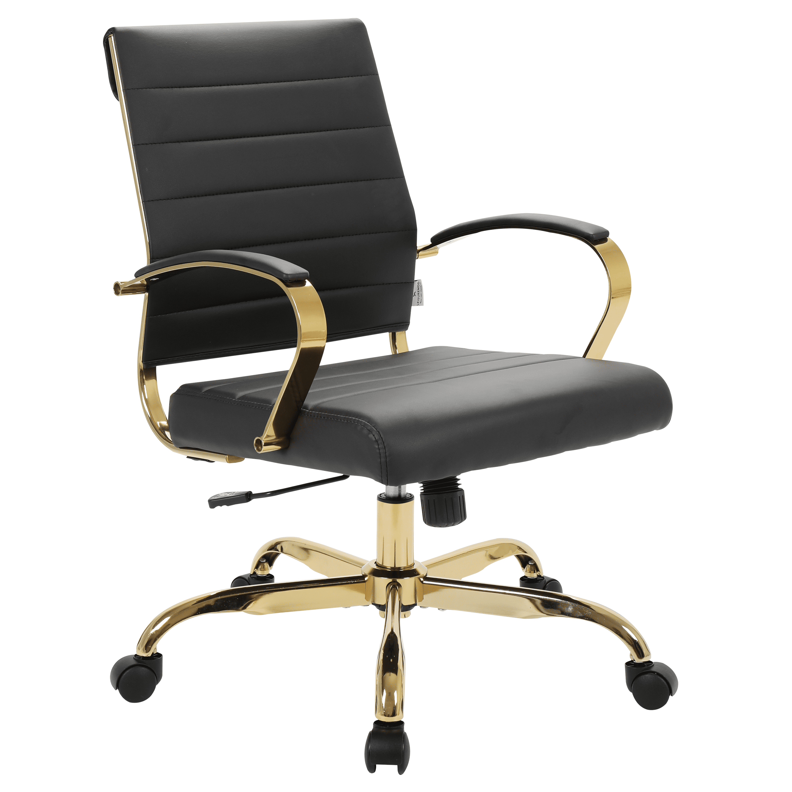 Mid-Century Modern Brown Leather Swivel Office Chair with Gold Metal Frame