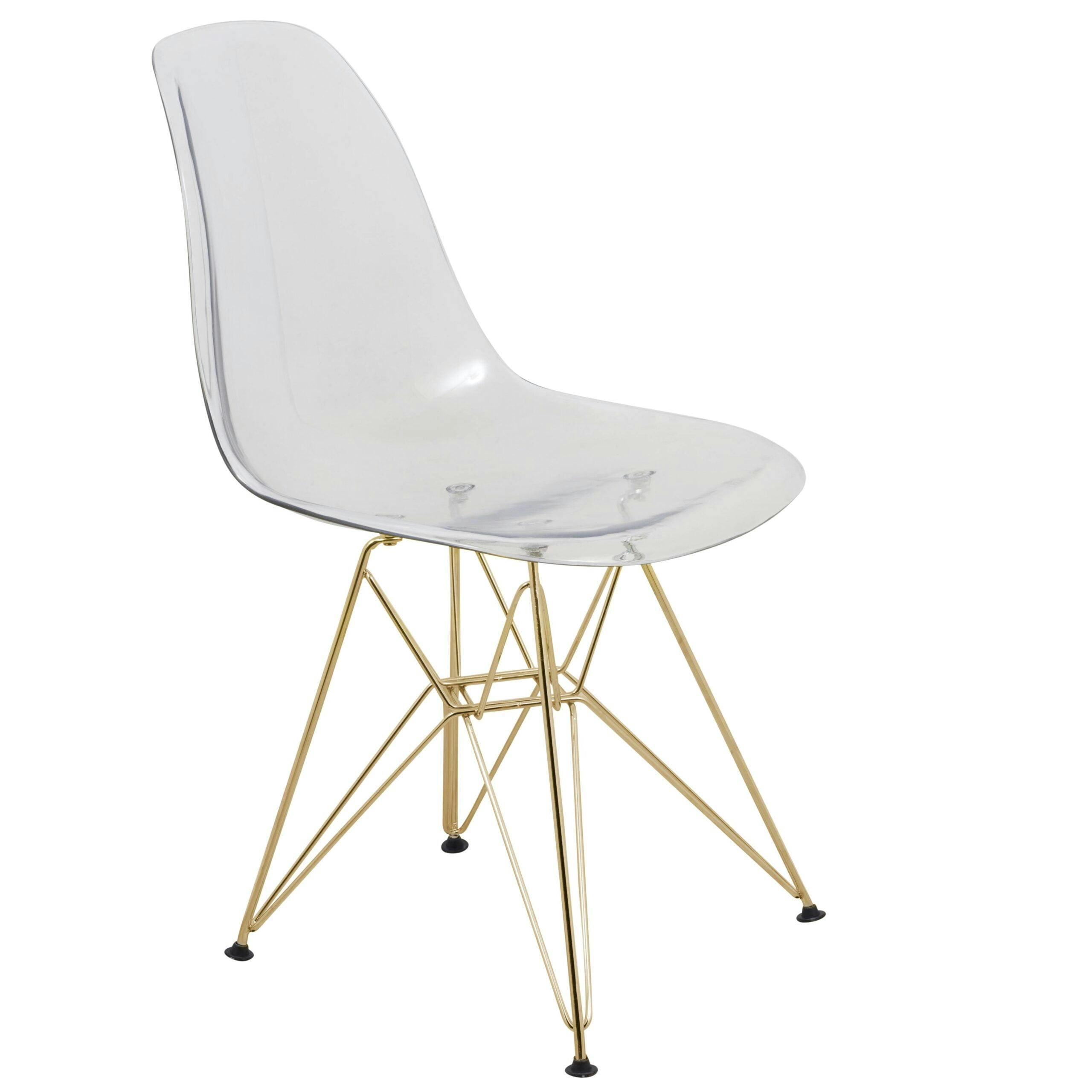 Eiffel Cresco 17" Clear Molded Modern Side Chair with Gold Metal Base