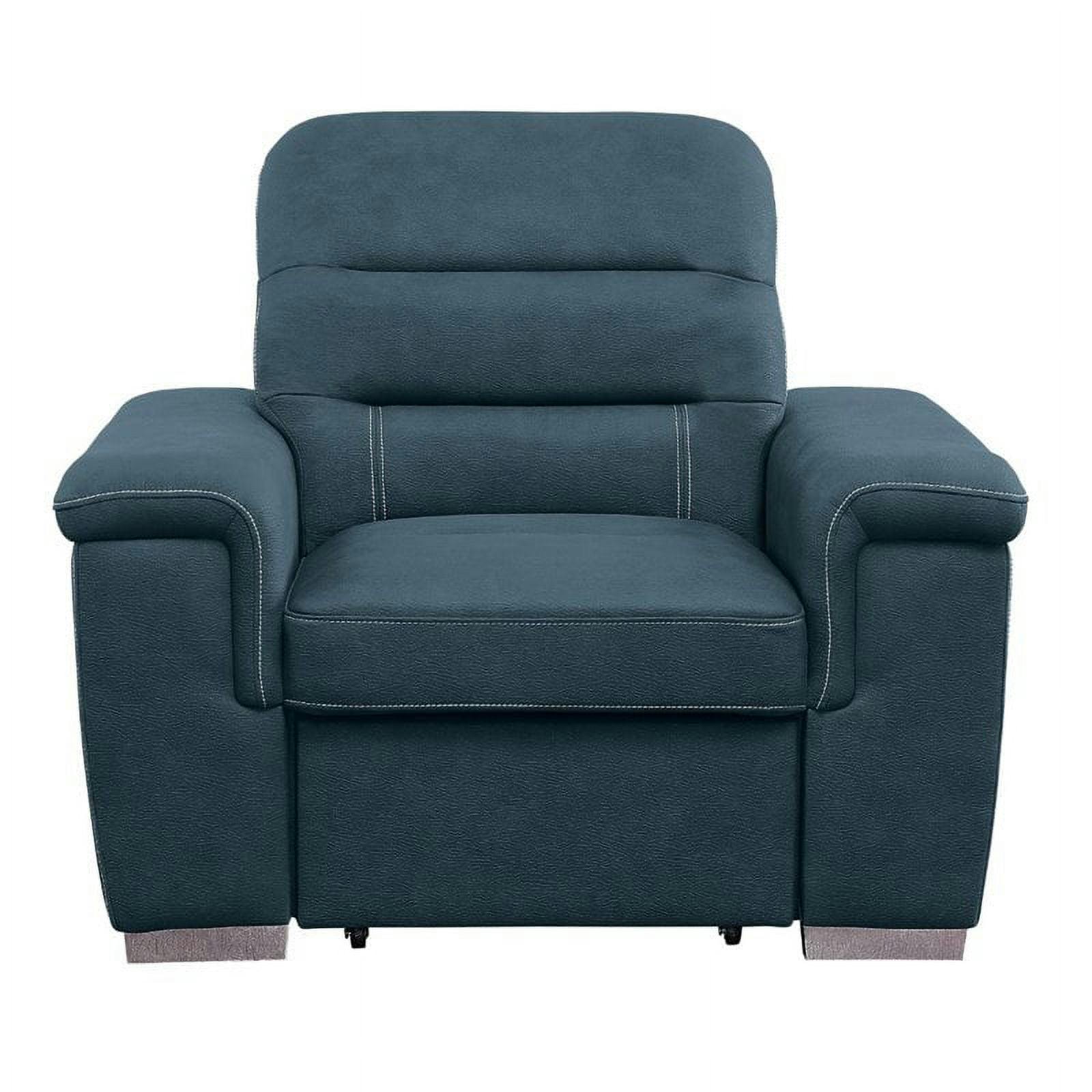 Transitional Blue Microfiber Chaise with Pull-Out Ottoman