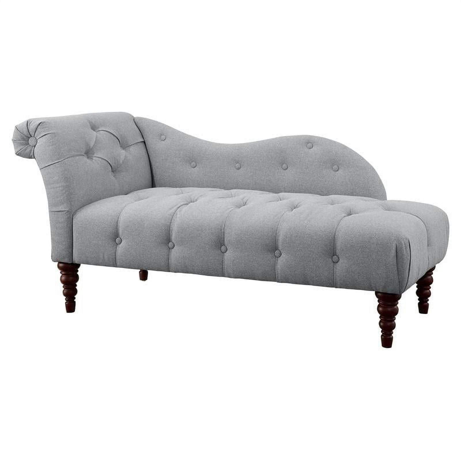 Elegant Dove Gray Button-Tufted Chaise with Espresso Wood Legs