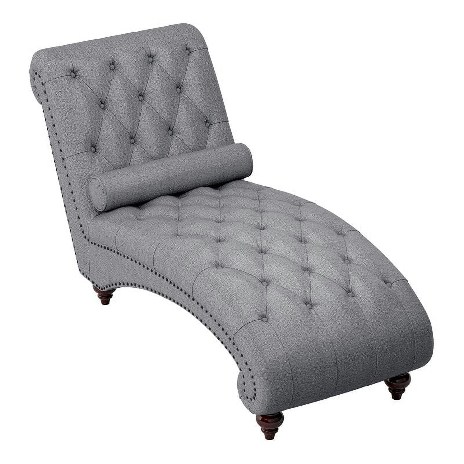 Modern Traditional Gray Textured Fabric Chaise with Espresso Wood Legs