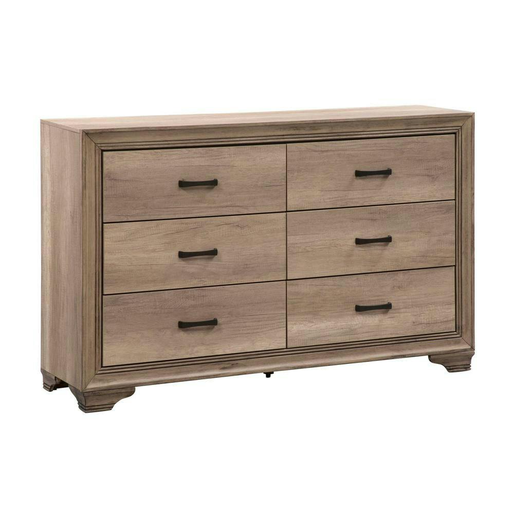 Transitional Sandstone 6-Drawer Dresser with Antique Brass Pulls